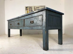 21st Century Vintage Industrial Workbench Kitchen Island with Zinc Top