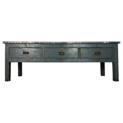 21st Century Vintage Industrial Workbench Kitchen Island with Zinc Top