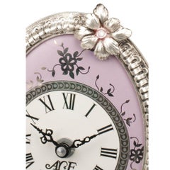 21st Century, Violet Porcelain and Silver Bronze Table Clock