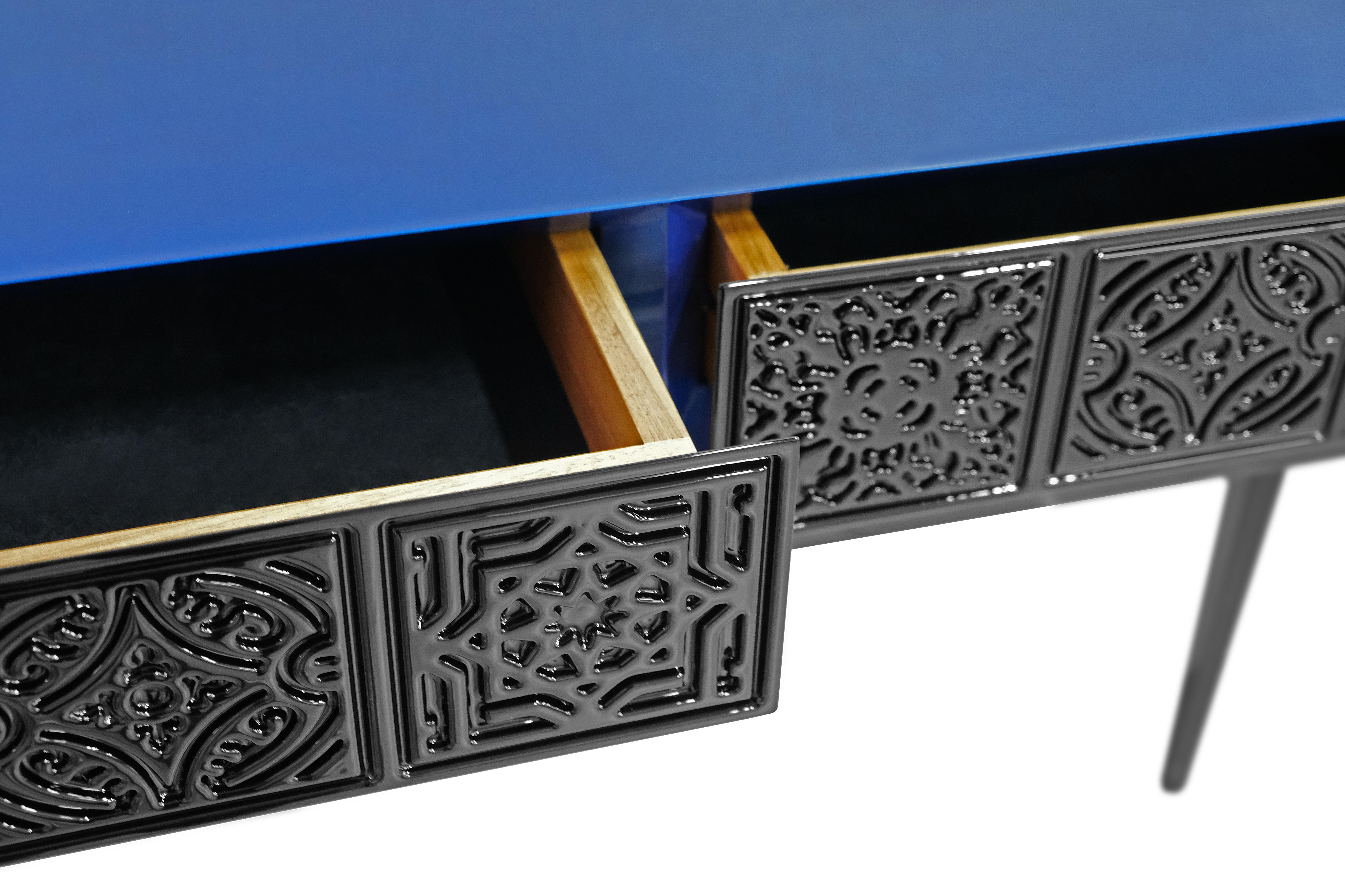 Contemporary 21st Century Virtuoso II Console Wooden Carved Tiles For Sale