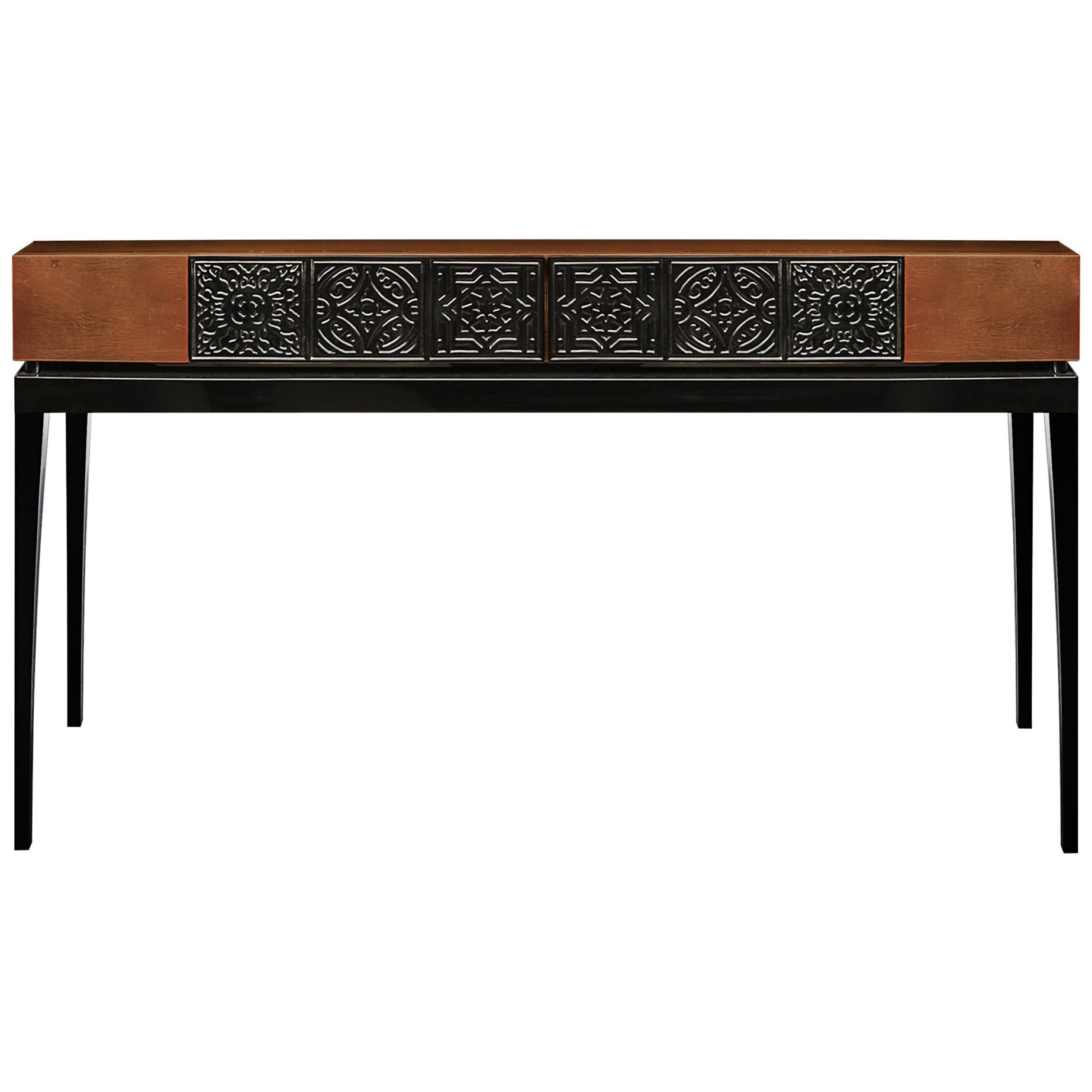 21st Century Virtuoso II Console Wooden Carved Tiles For Sale
