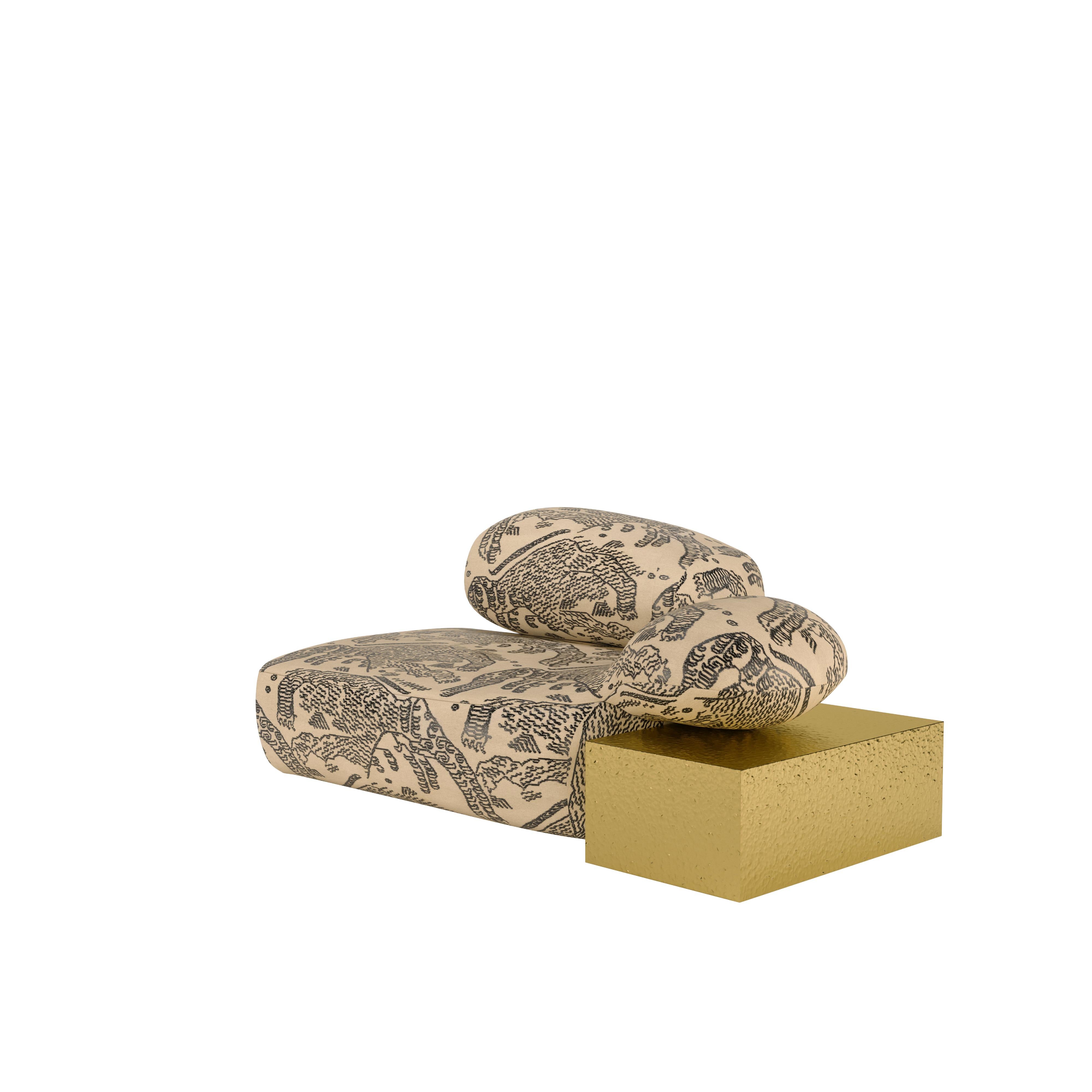 21st Century Viv Id Chaise Longue Hammered Brass Velvet In New Condition For Sale In RIO TINTO, PT
