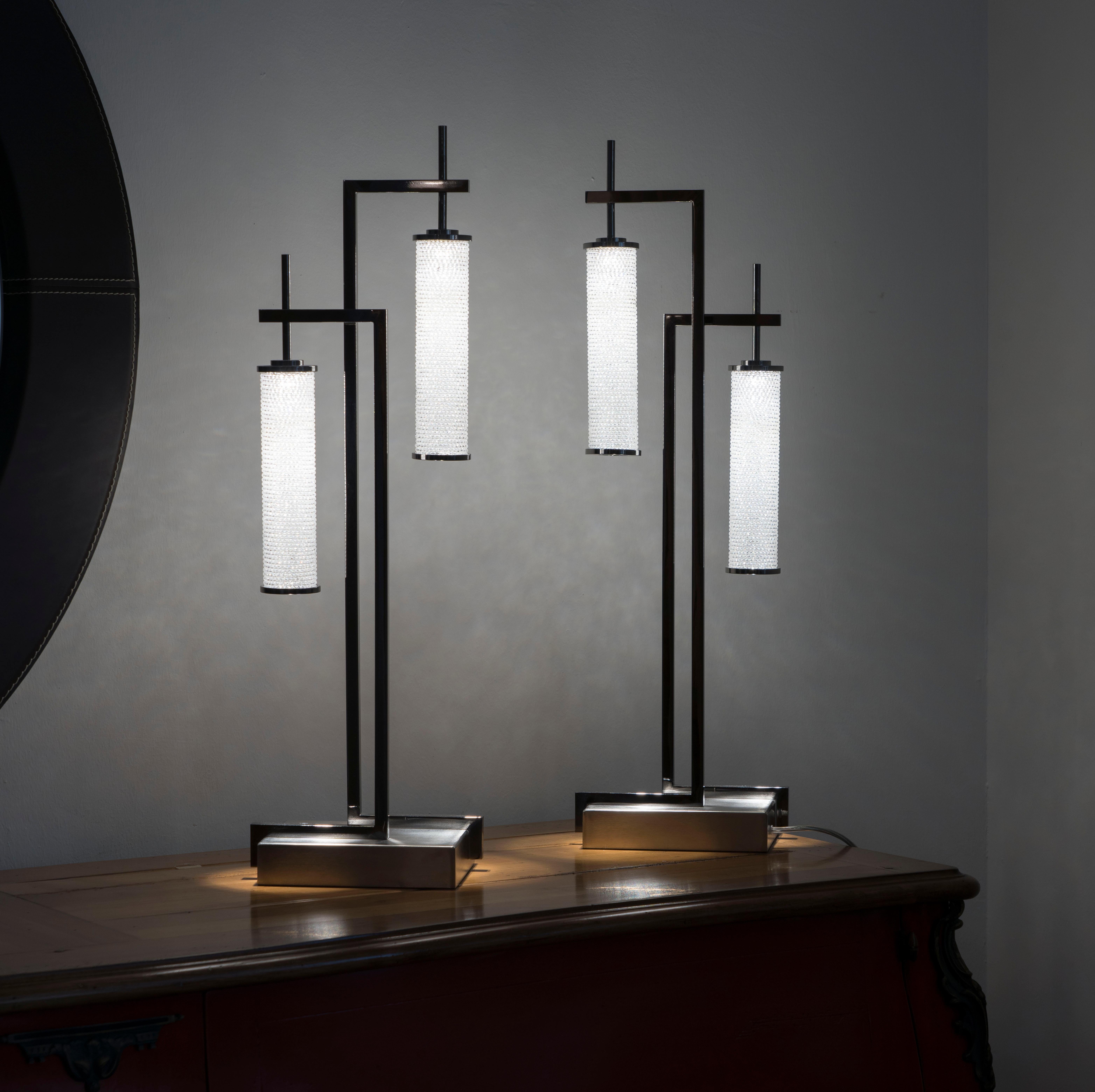 Italian 21st Century Wabisabi 2 Led Lights Crystal Table Lamp by Patrizia Garganti For Sale