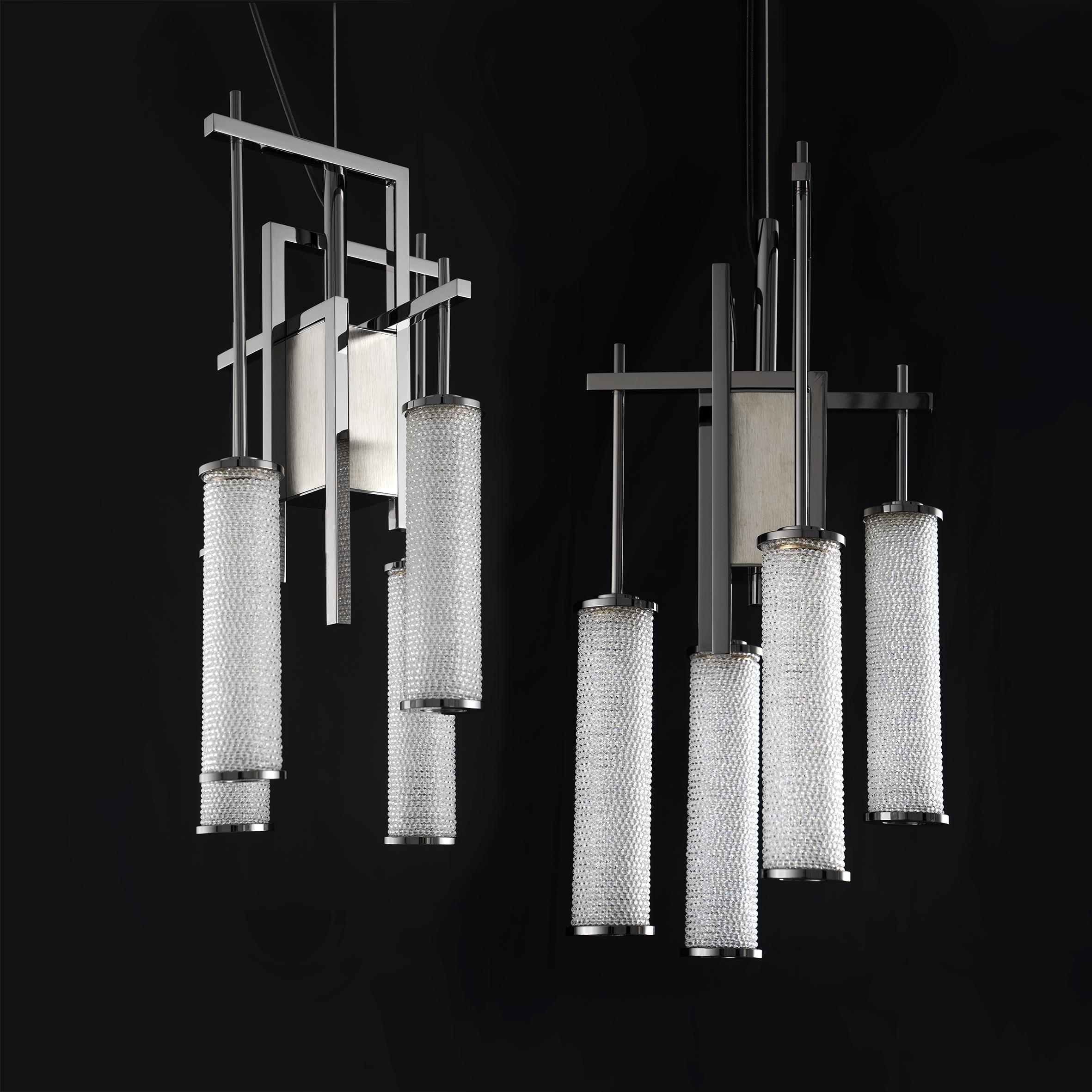 Moderne 21st Century Wabisabi 4 Led Lights Crystal Suspension Lamp by Patrizia Garganti en vente