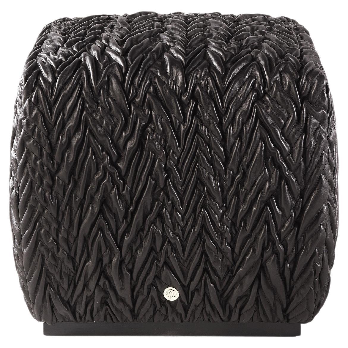 21st Century Waddi Pouf in Black Leather by Roberto Cavalli Home Interiors For Sale