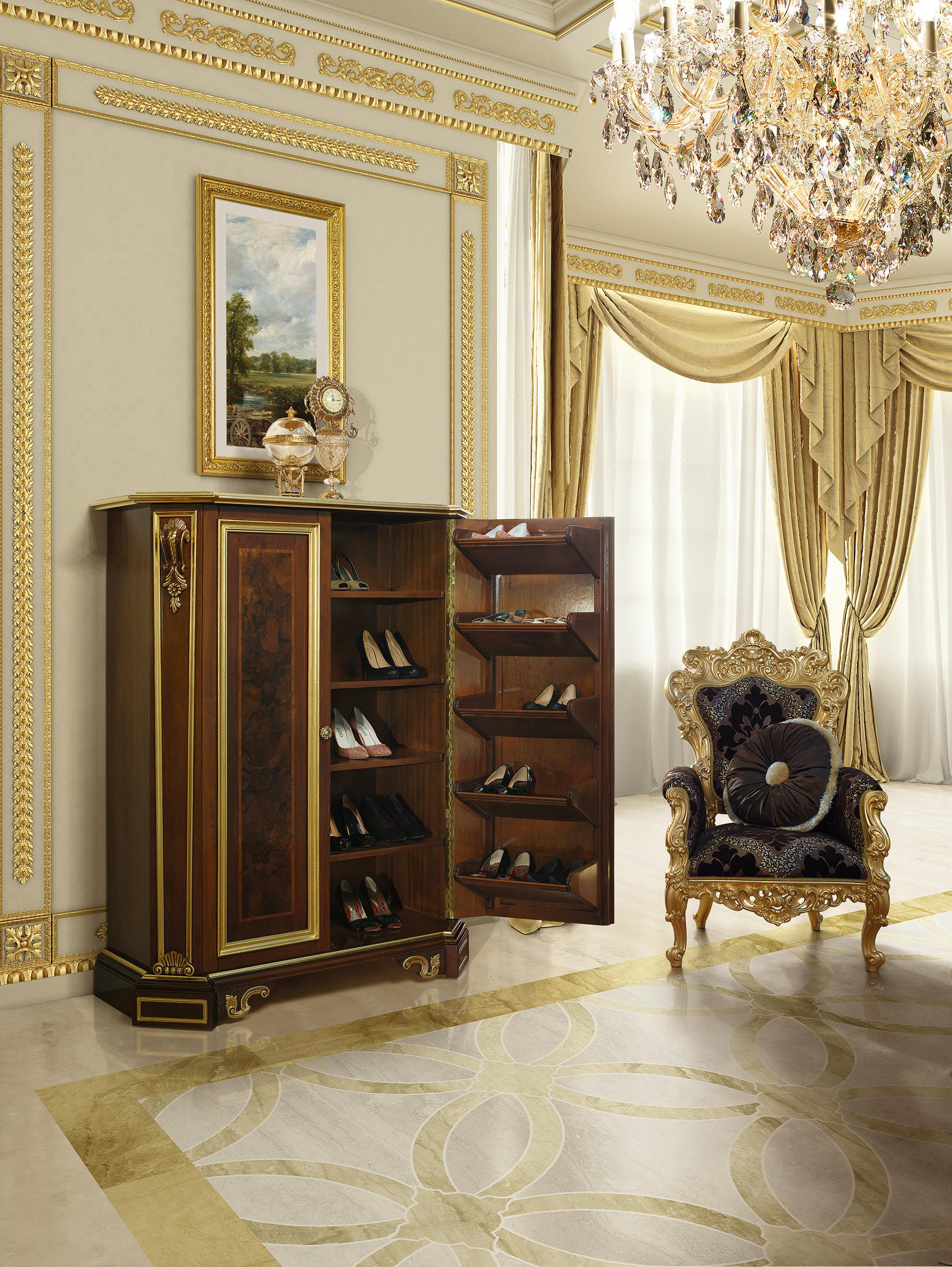 Italian 21st Century Walnut Finish Classical Shoe Rack by Modenese Gastone Interiors For Sale