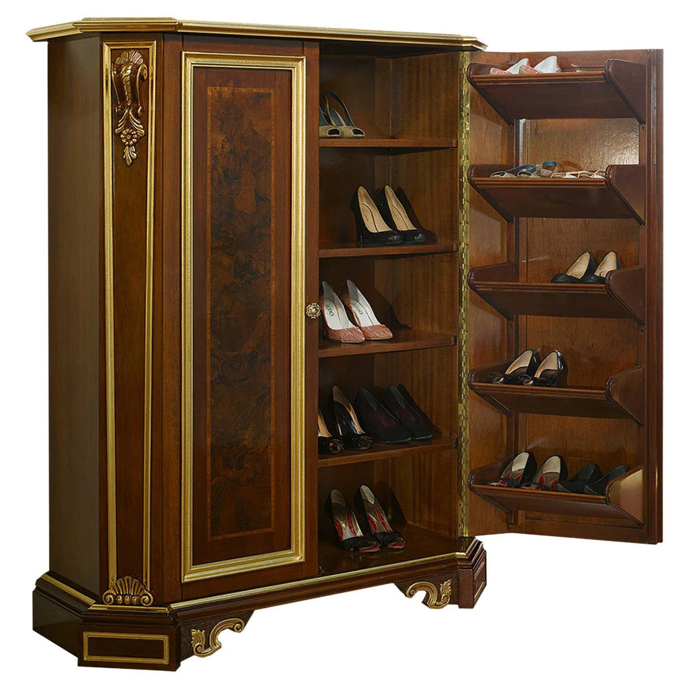 21st Century Walnut Finish Classical Shoe Rack by Modenese Gastone ...