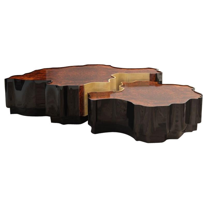 21st Century Walnut Wood Horizon Center Table Set