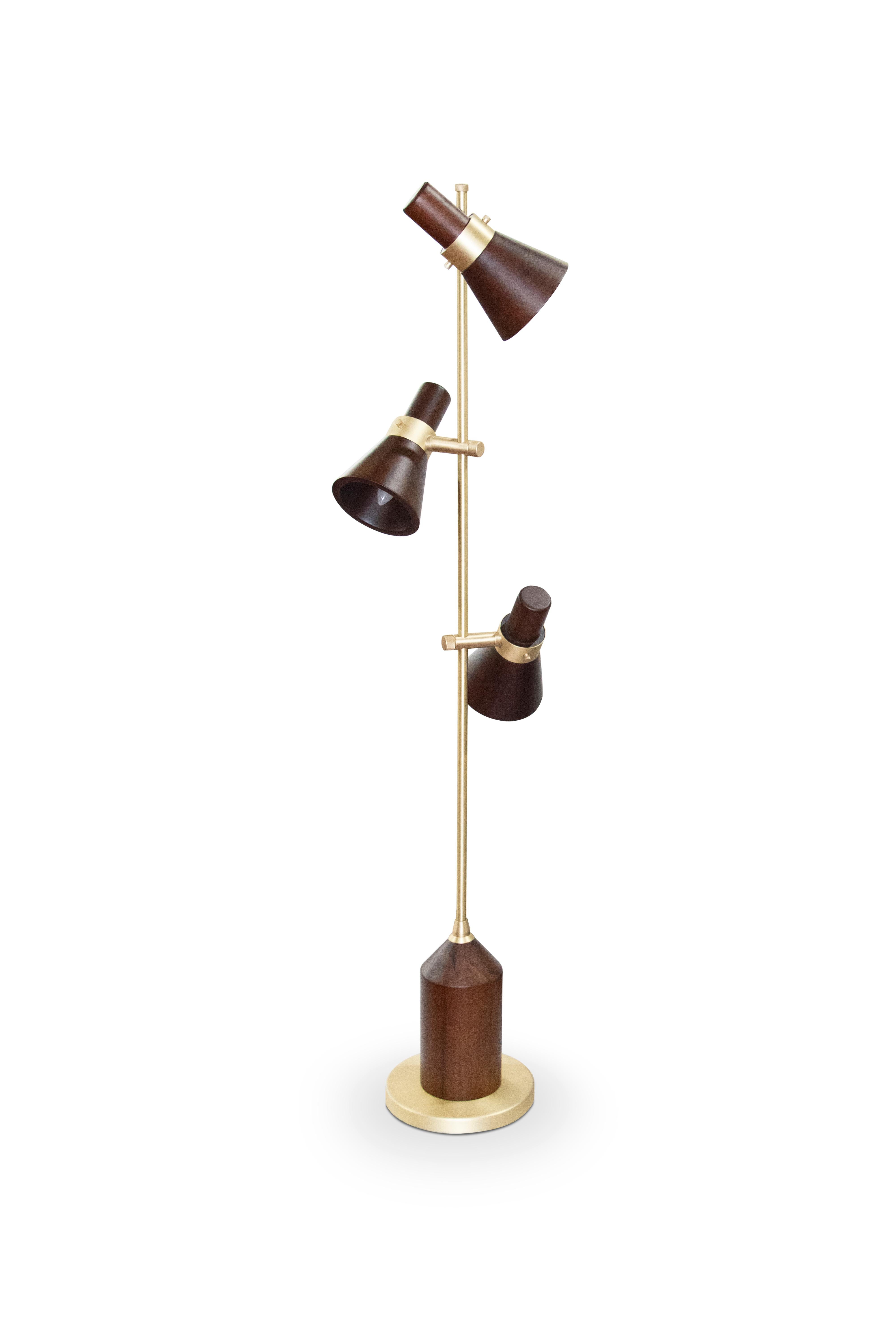 Portuguese 21st Century Walnut Wood Humphry Floor Lamp For Sale
