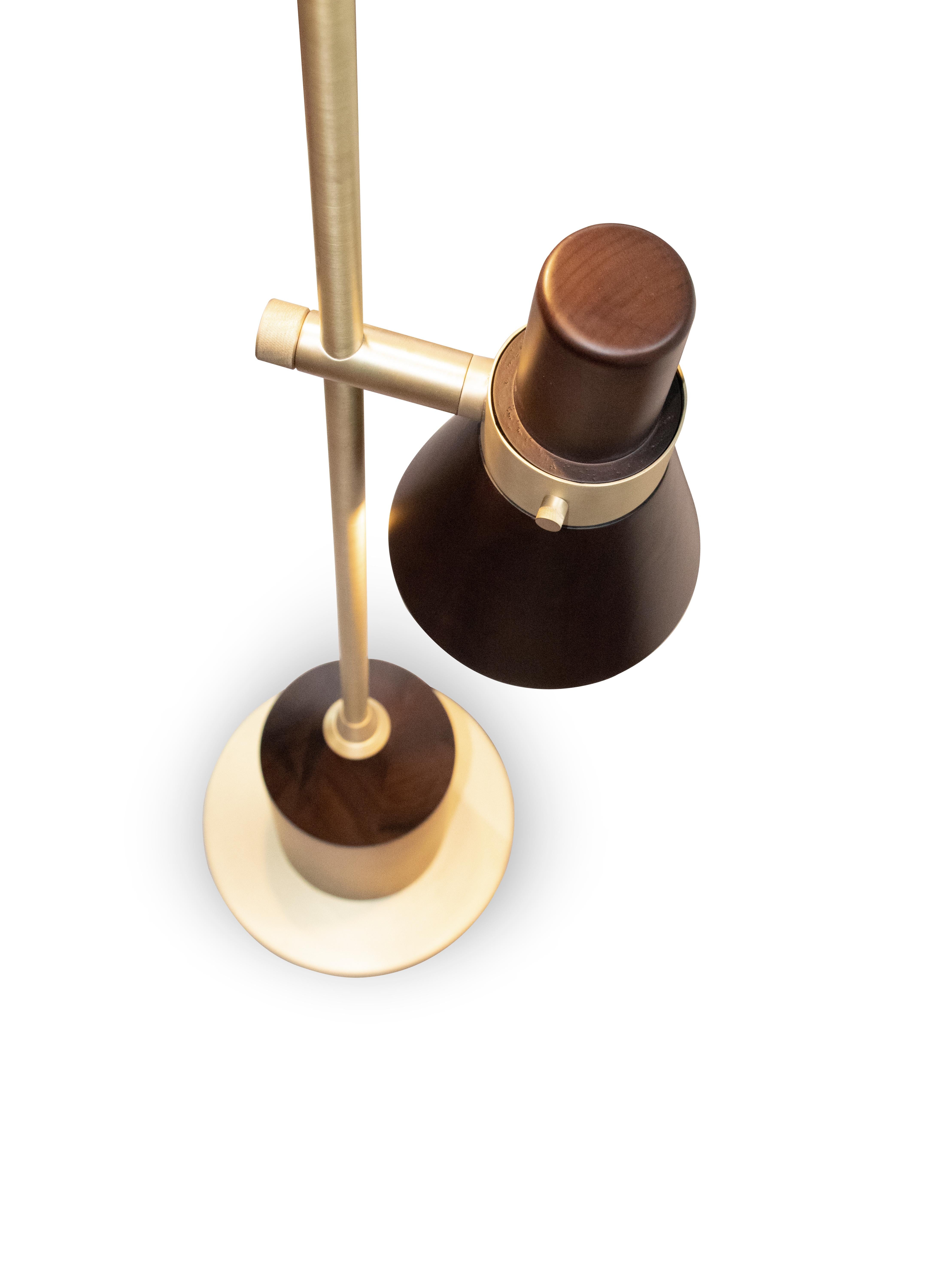 Brass 21st Century Walnut Wood Humphry Floor Lamp For Sale