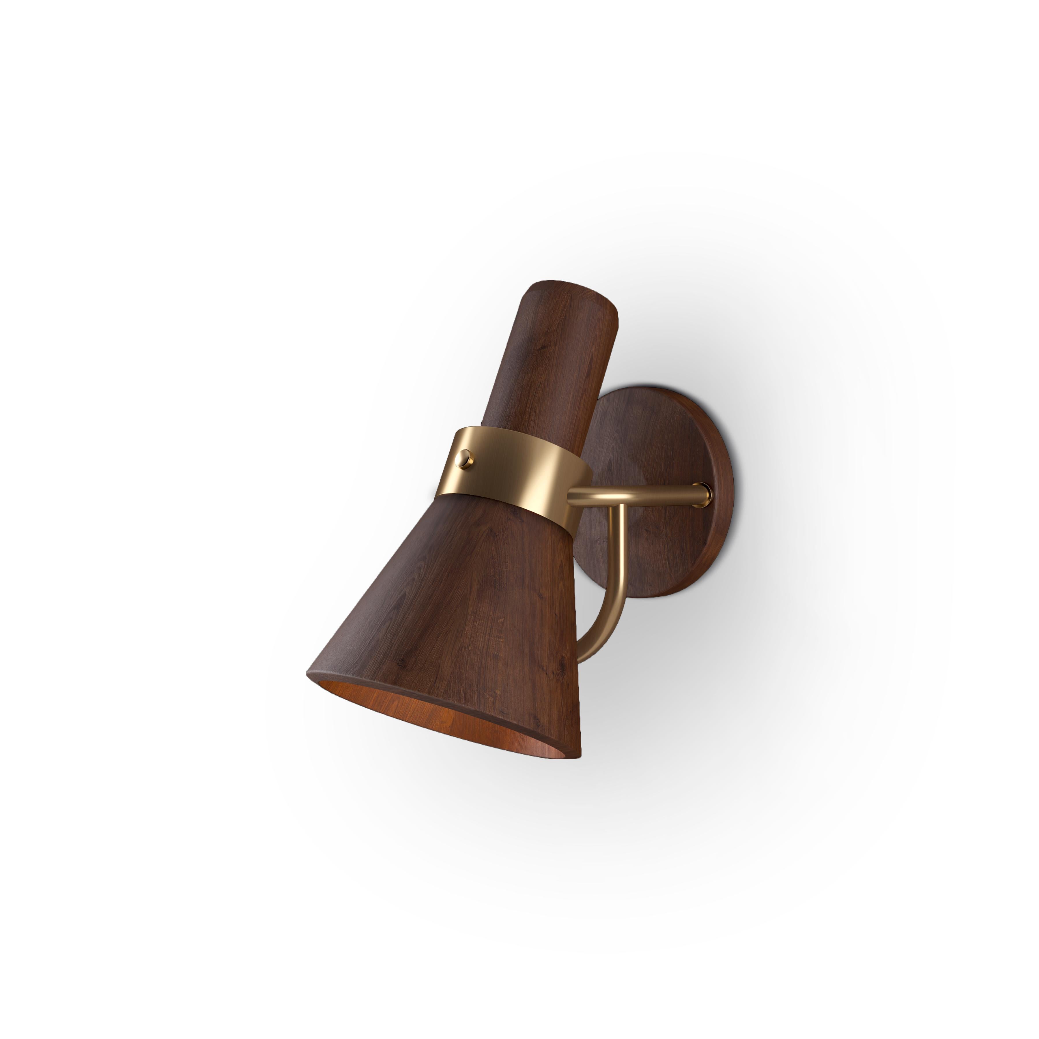 Portuguese 21st Century Walnut Wood Humphry Wall Lamp Brass For Sale
