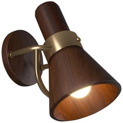 21st Century Walnut Wood Humphry Wall Lamp Brass
