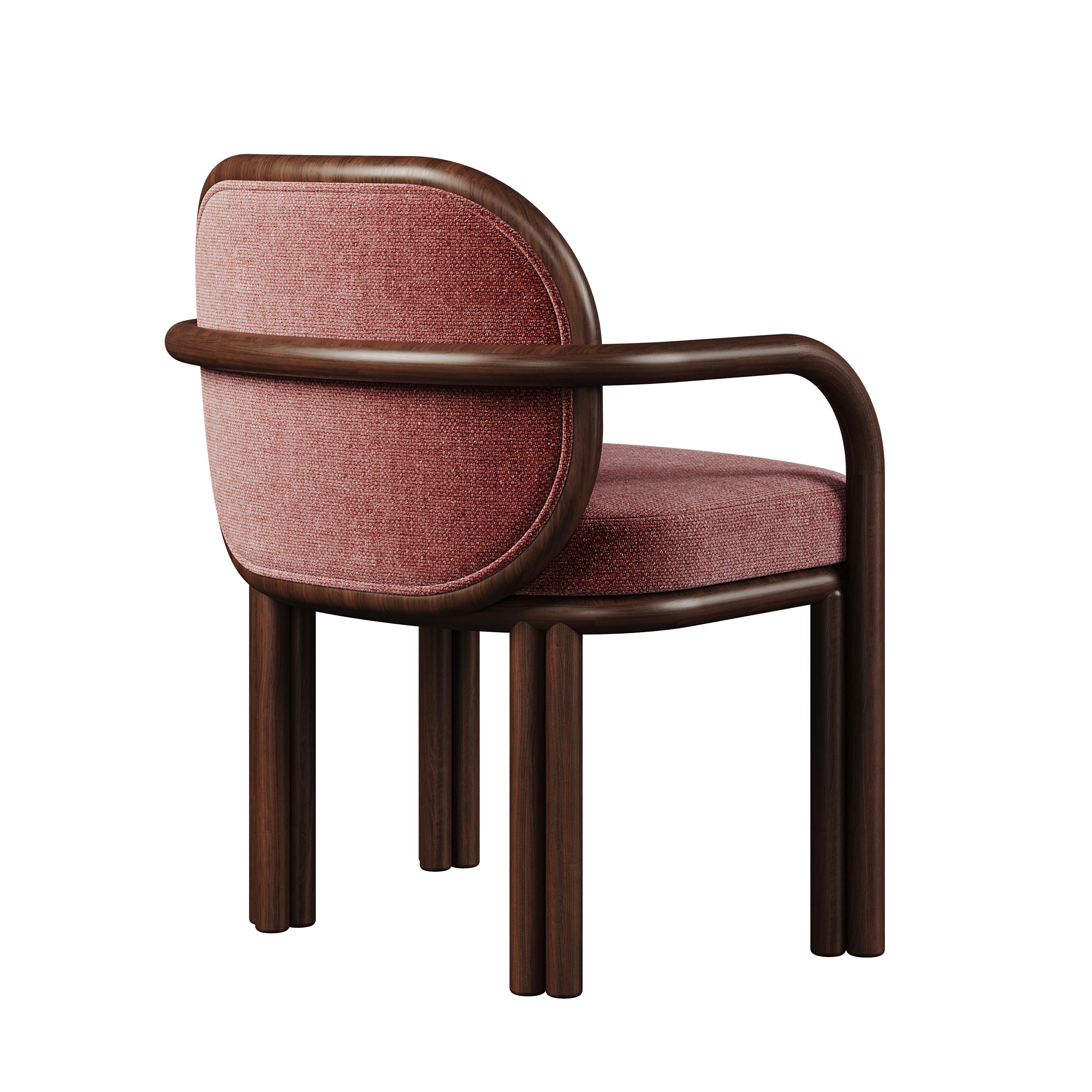 Portuguese 21st Century Walnut Wood James Dining Chair Linen