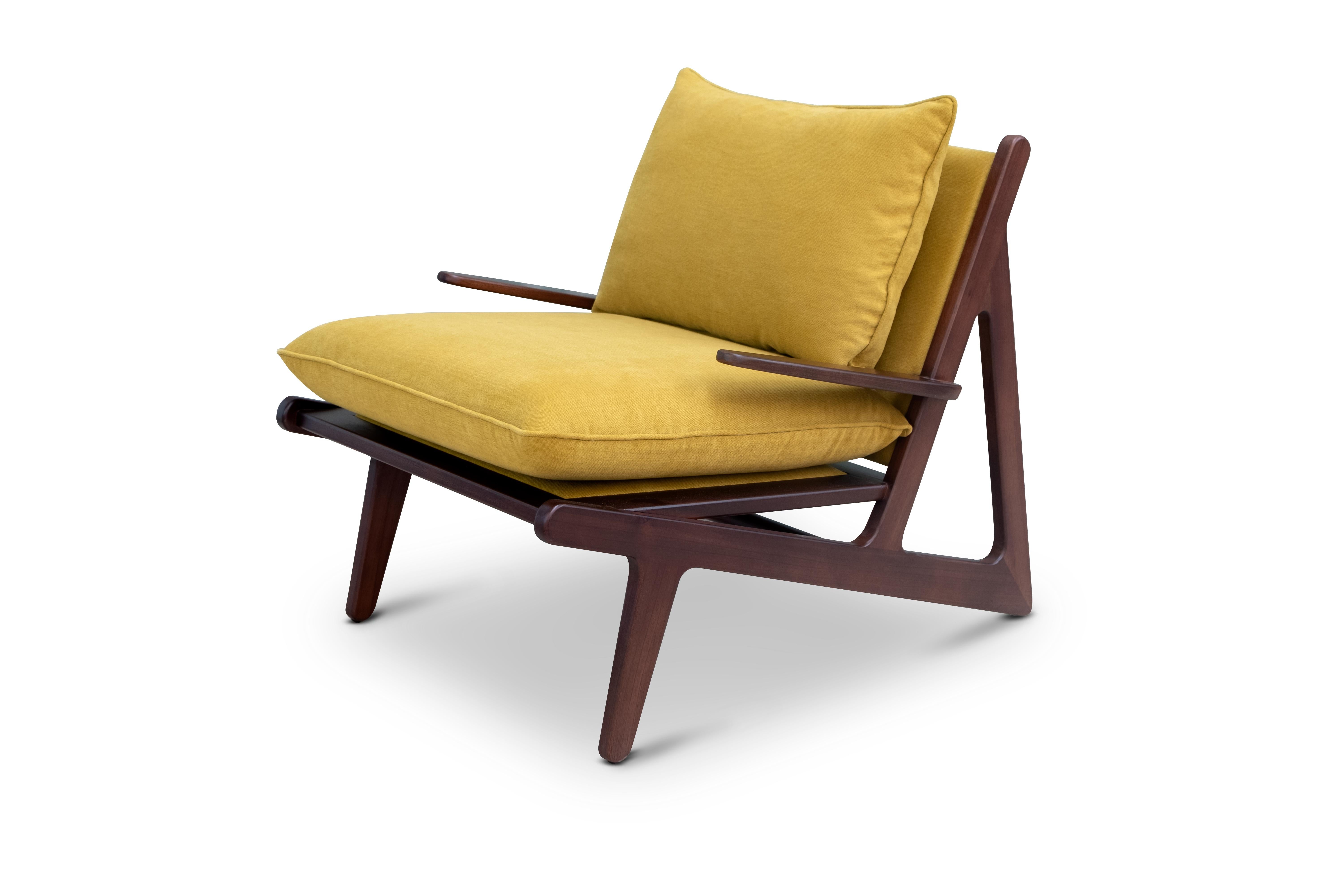 Portuguese 21st Century Walnut Wood Moore Armchair Linen For Sale