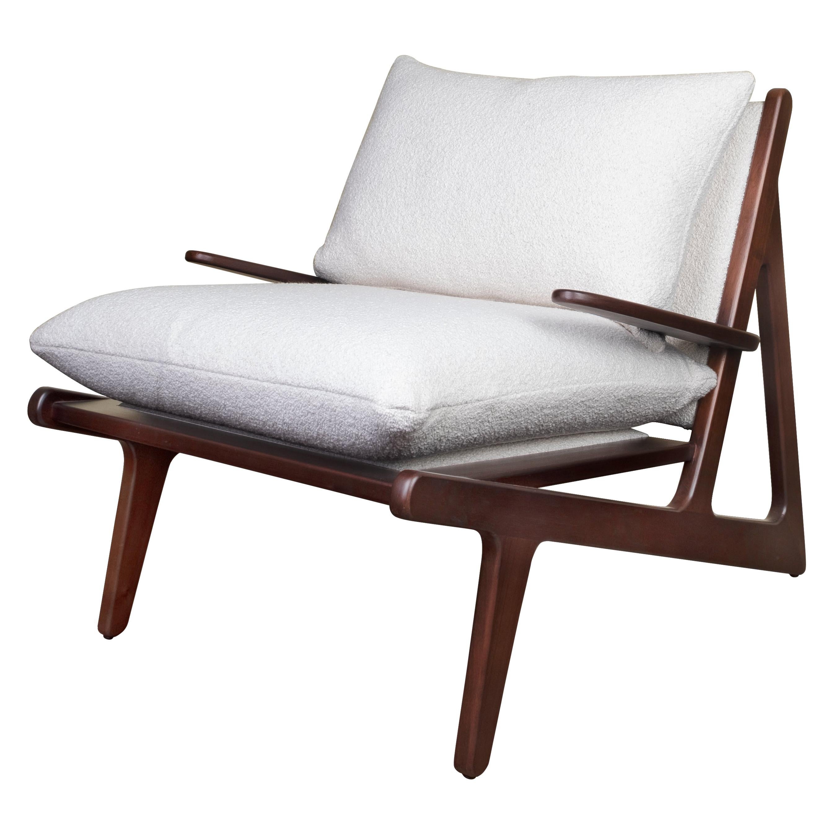 21st Century Walnut Wood Moore Armchair Linen For Sale