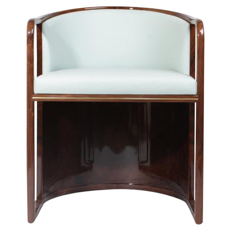 21st Century Walnut Wood Ridge Dining Chair Genuine Leather