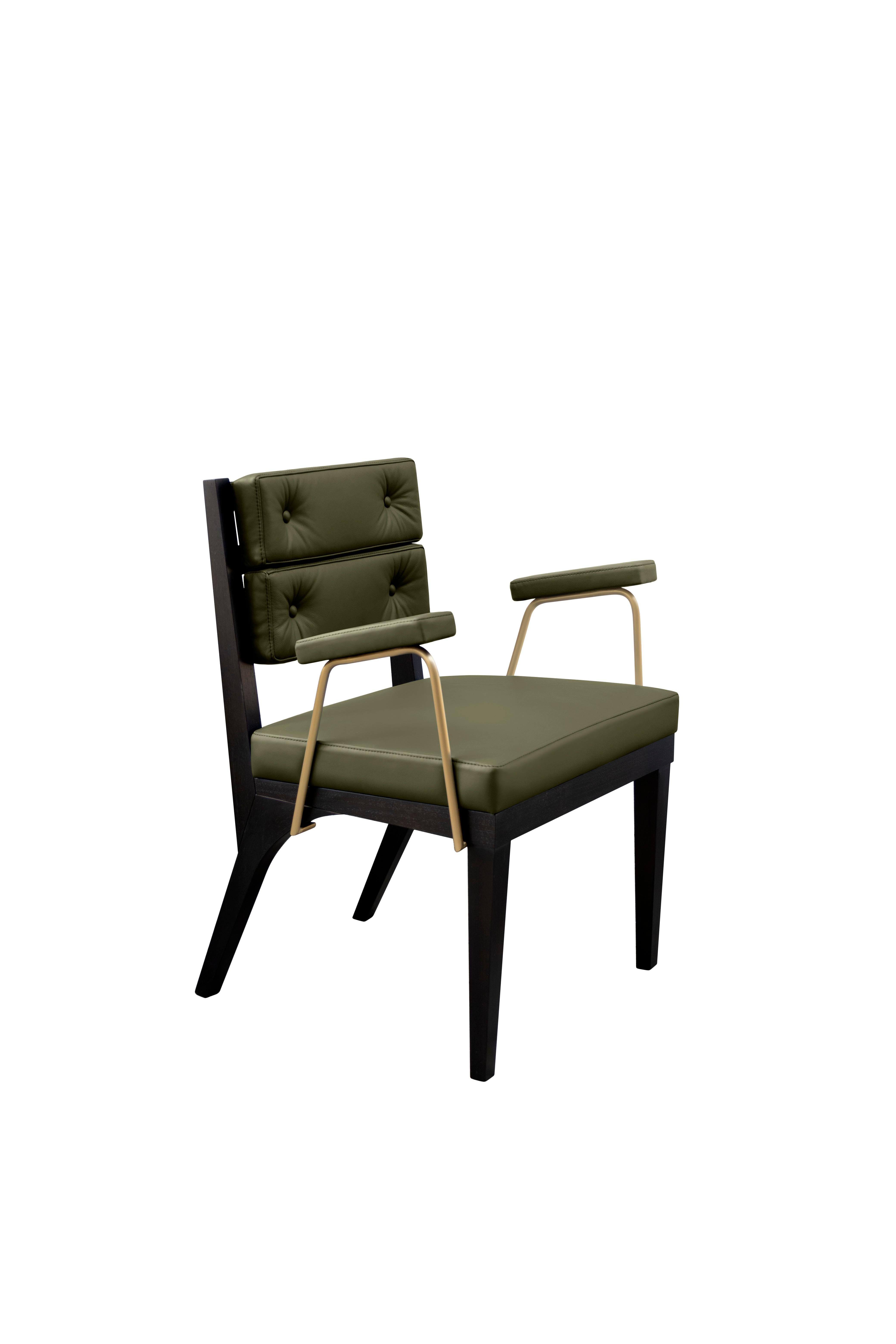 Contemporary 21st Century Walnut Wood Robinson Dining Chair Linen For Sale
