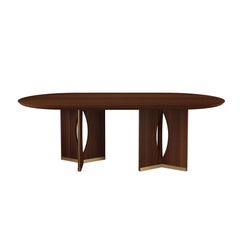 21st Century Walnut Wood Taylor Dining Table Brushed Brass Handmade in Portugal