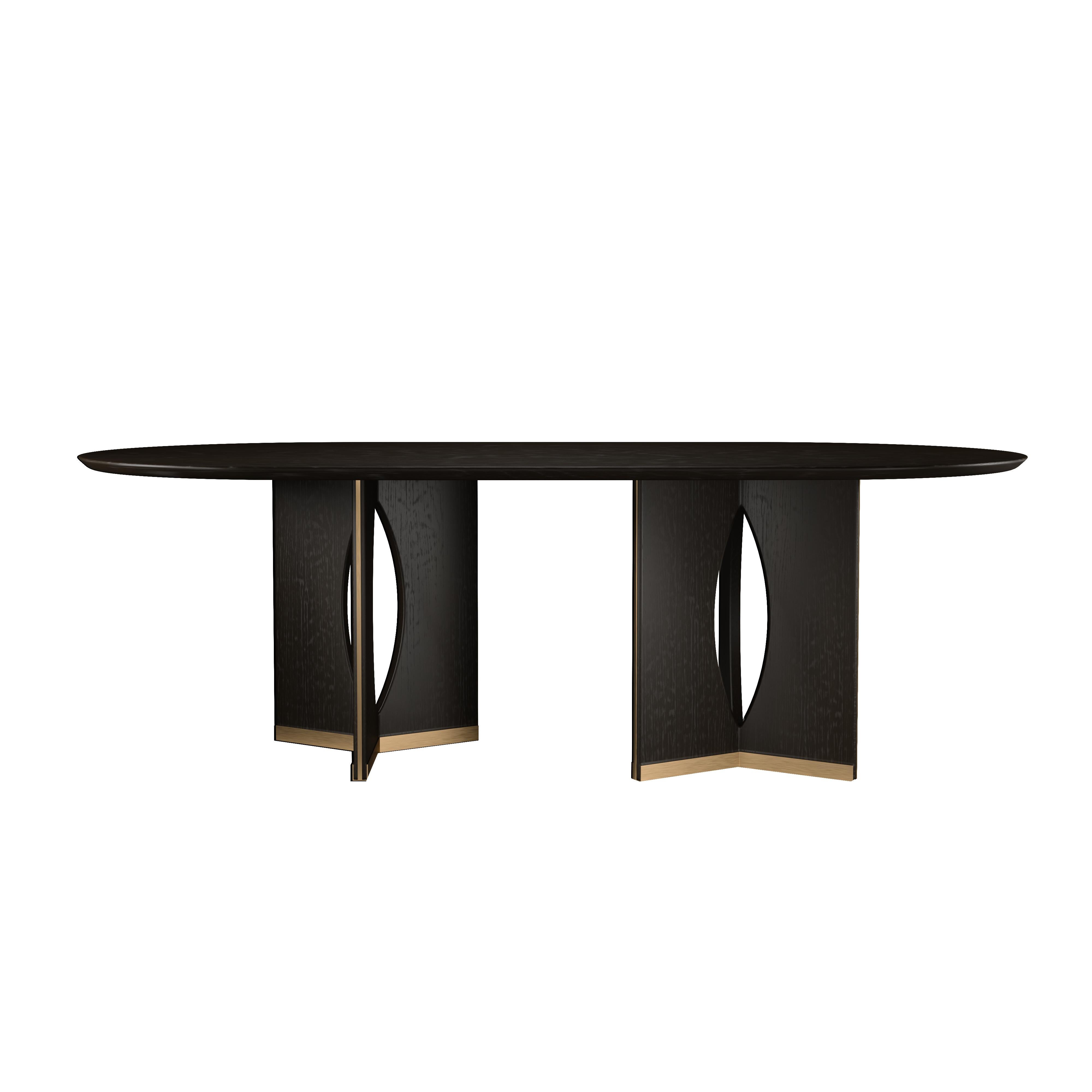 Contemporary 21st Century Walnut Wood Taylor Dining Table Brushed Brass For Sale