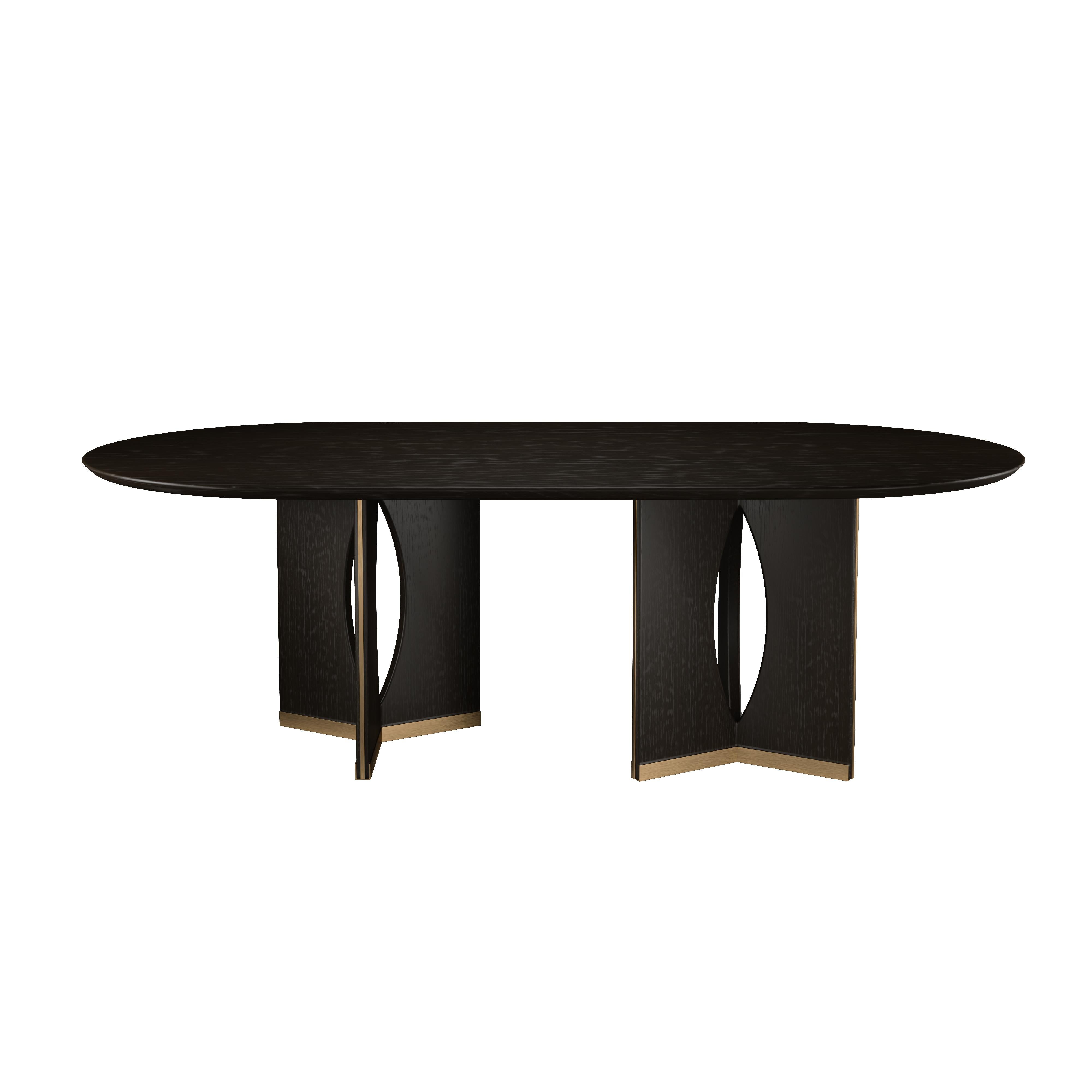 21st Century Walnut Wood Taylor Dining Table Brushed Brass For Sale 1