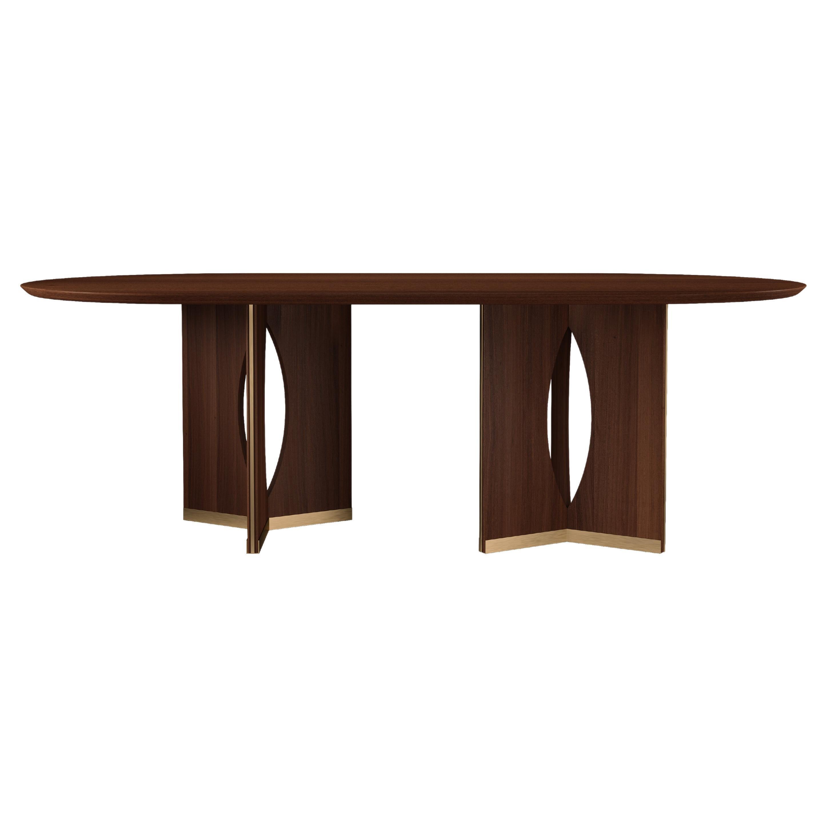 21st Century Walnut Wood Taylor Dining Table Brushed Brass For Sale