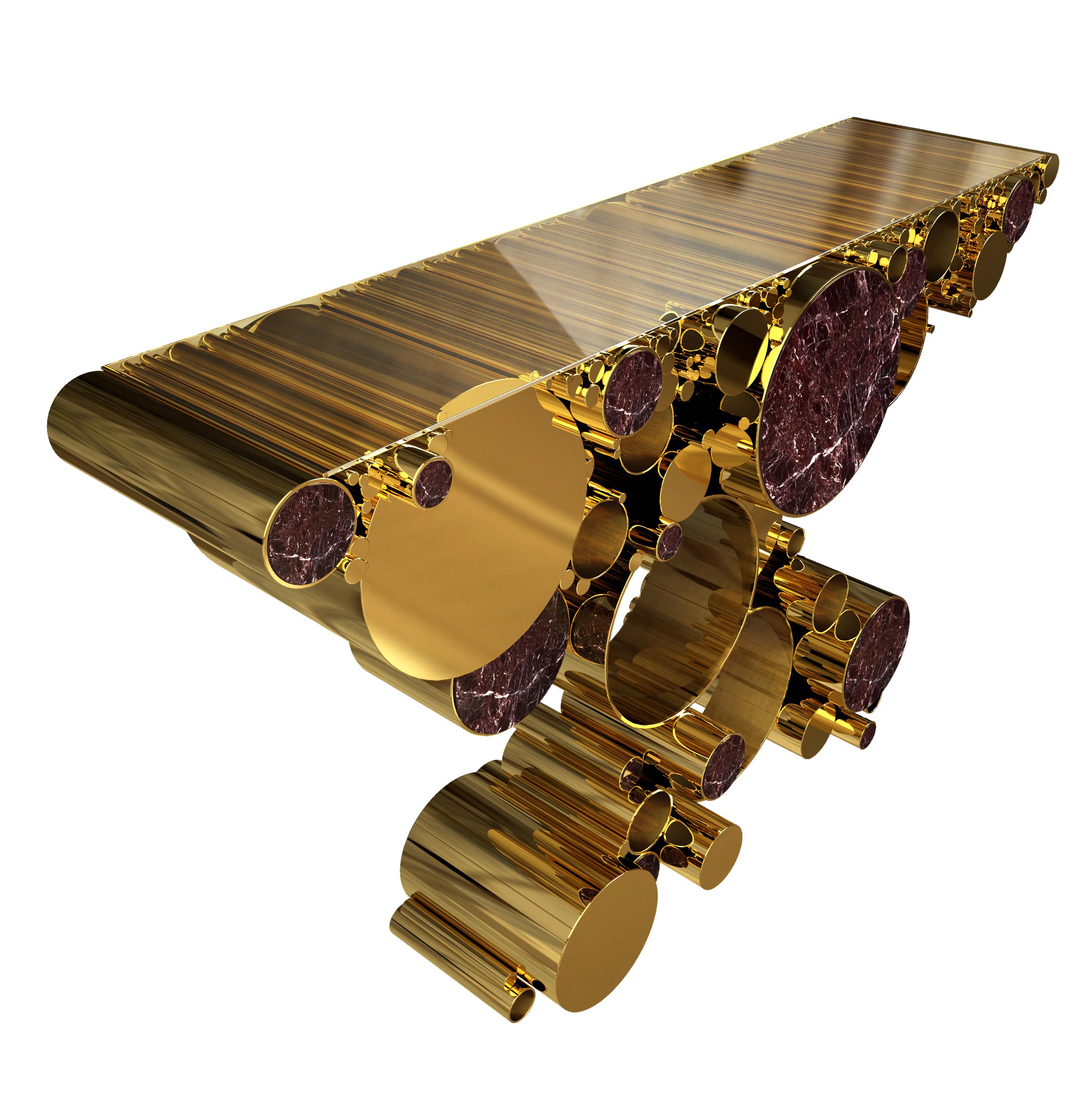 Portuguese 21st Century Wanderlust Console Polished Brass Marble Details For Sale