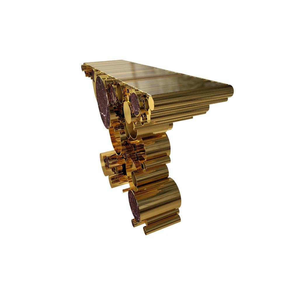 21st Century Wanderlust Console Polished Brass Marble Details In New Condition For Sale In RIO TINTO, PT