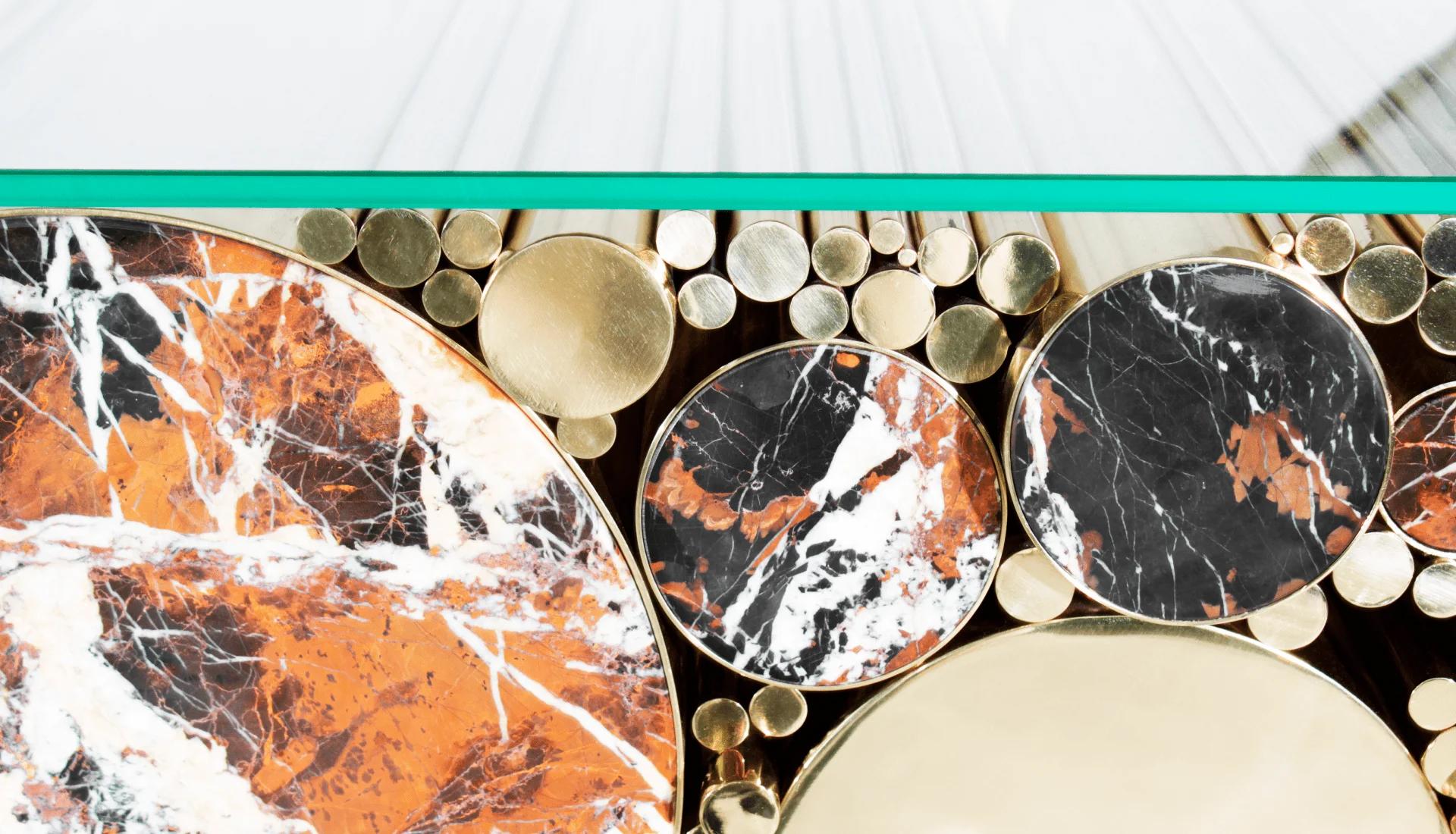 21st Century Wanderlust Console Polished Brass Marble Details For Sale 1