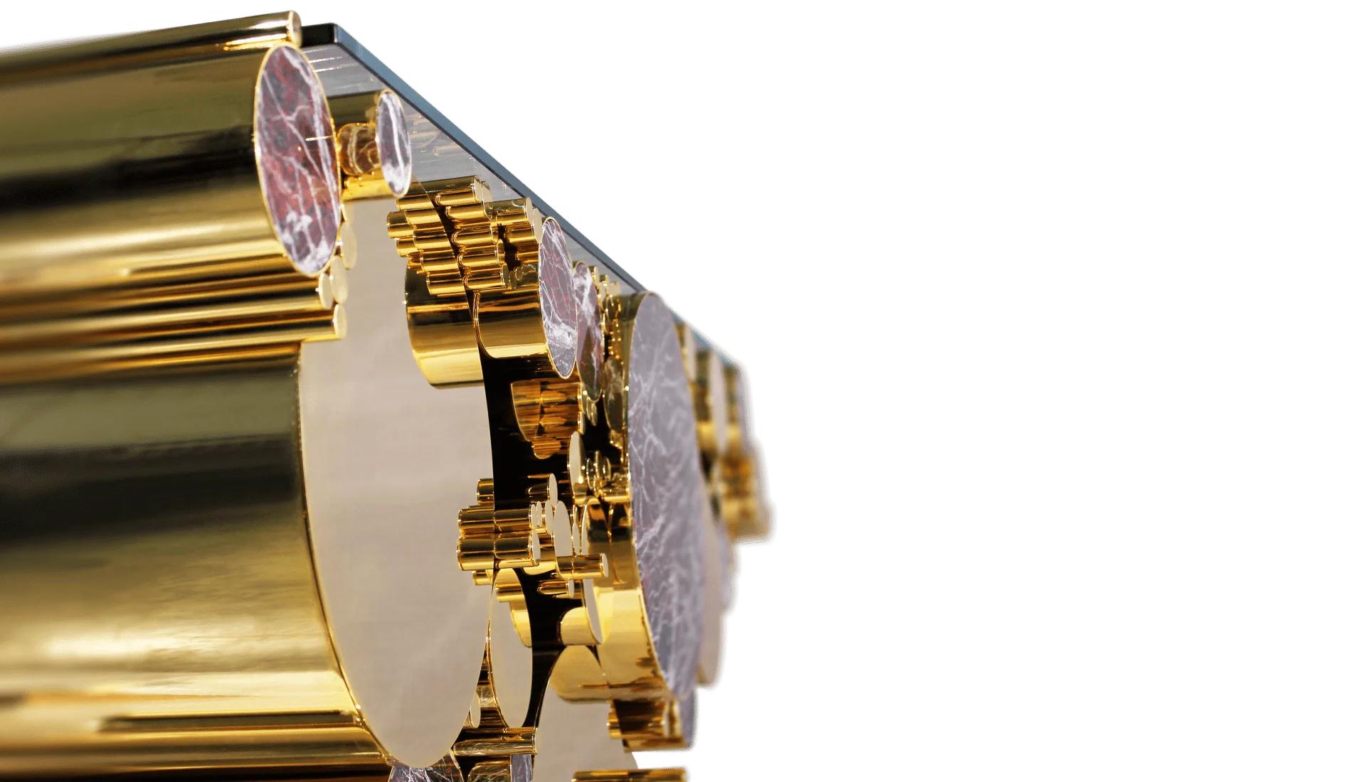 21st Century Wanderlust Console Polished Brass Marble Details For Sale 2