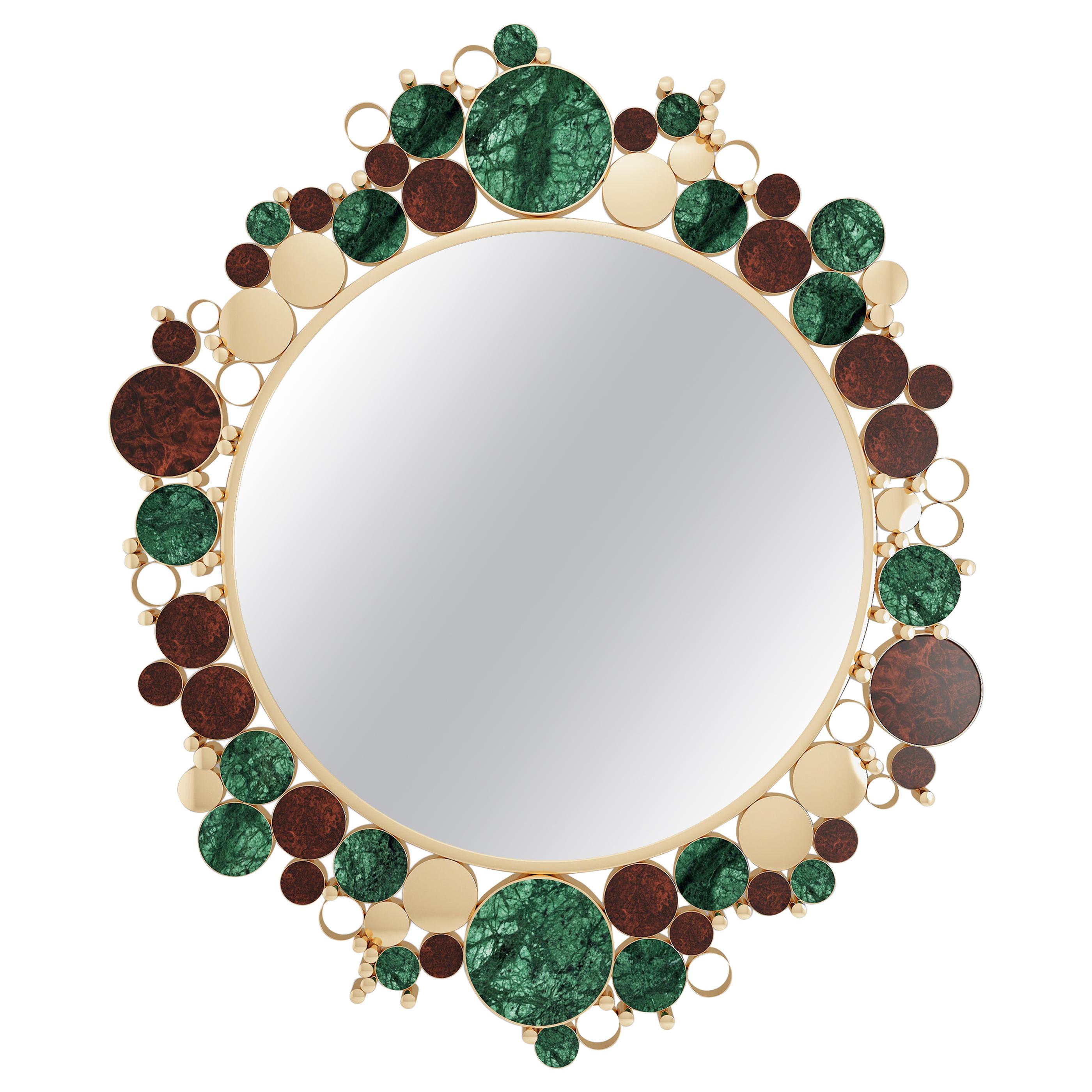 21st Century Wanderlust Mirror Marble Walnut Wood Root Polished Brass For Sale