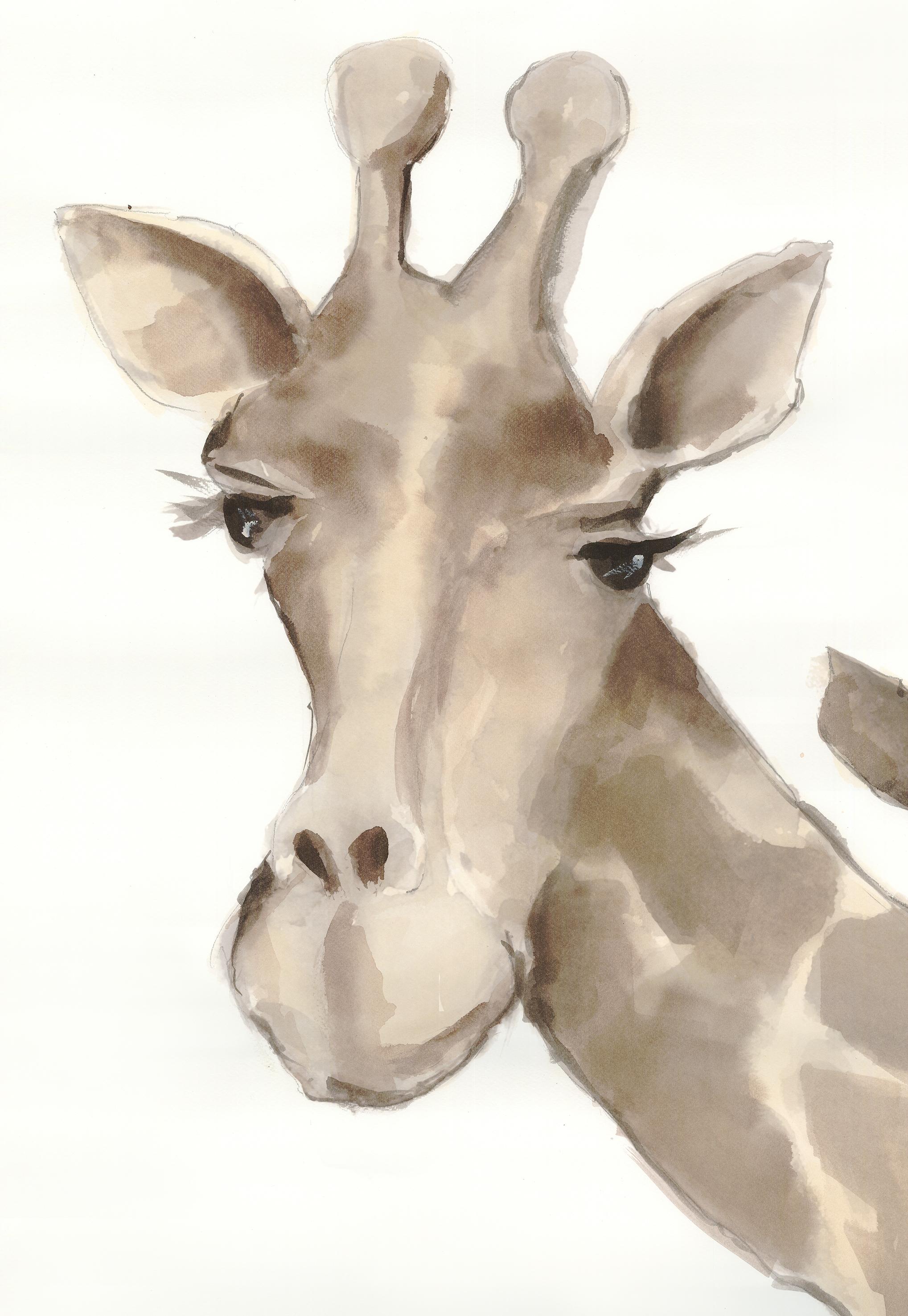 Modern 21st Century Watercolor Giraffe For Sale