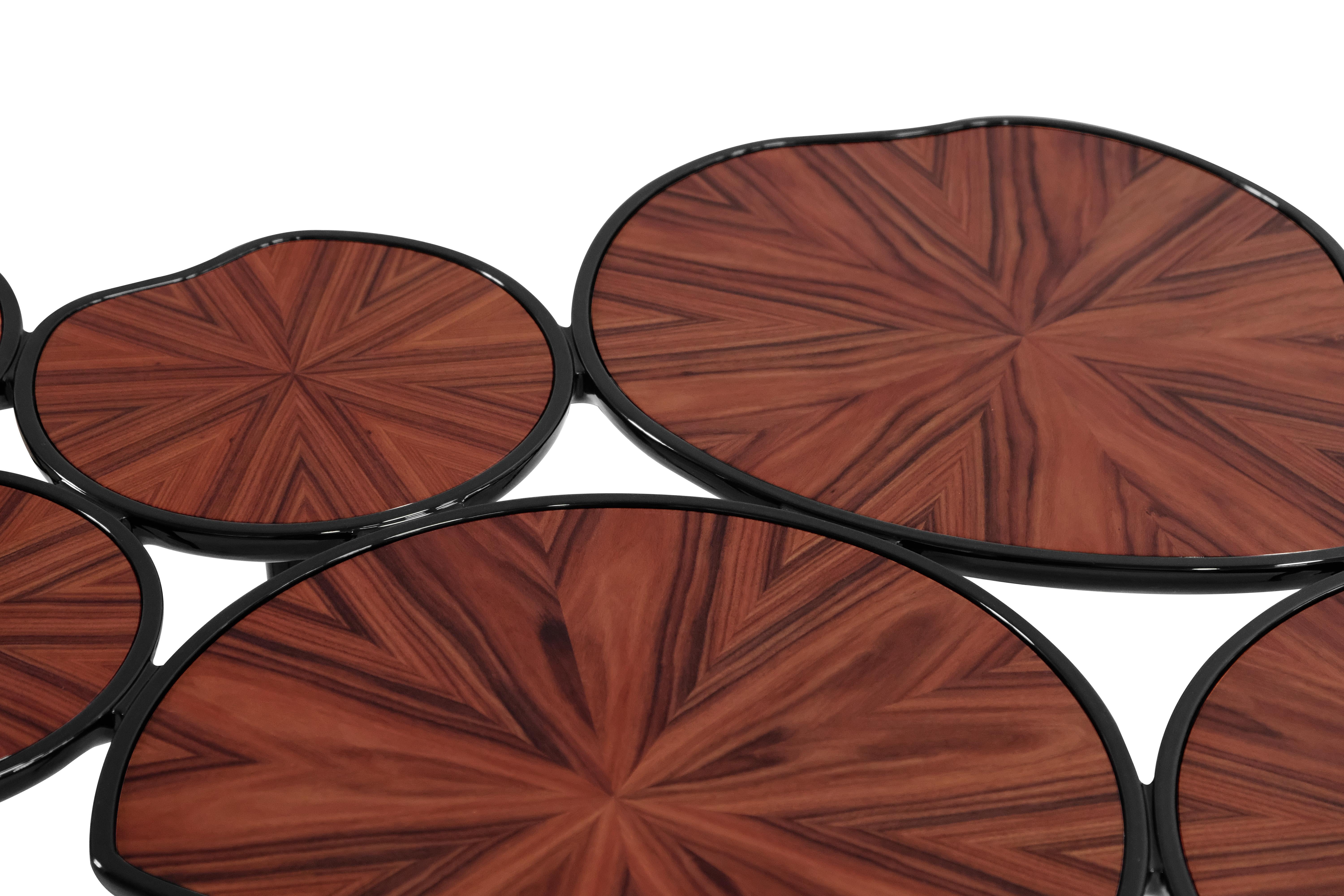 Contemporary 21st Century Waterlily Center Table Walnut Wood Lacquered Legs For Sale