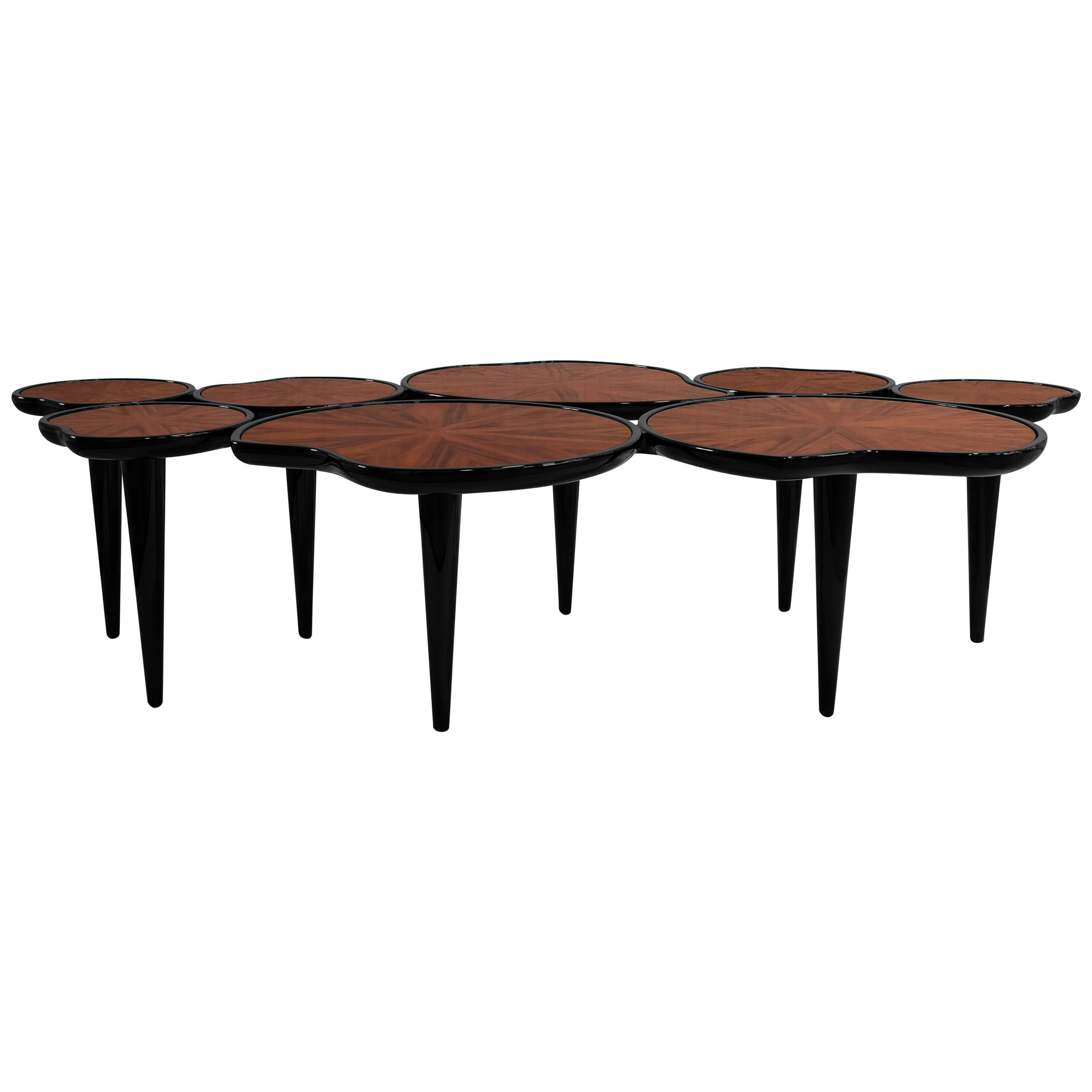 21st Century Waterlily Center Table Walnut Wood Lacquered Legs For Sale