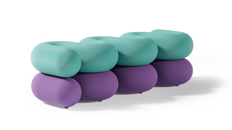 Inspired by creepy crawlers, the WEENsquirm Bench is a bold seating element that provides a large wavey upholstered surface. The unconventional seating features organic form with metallic string base. Bold, bright and unmissable. We deep dive into a