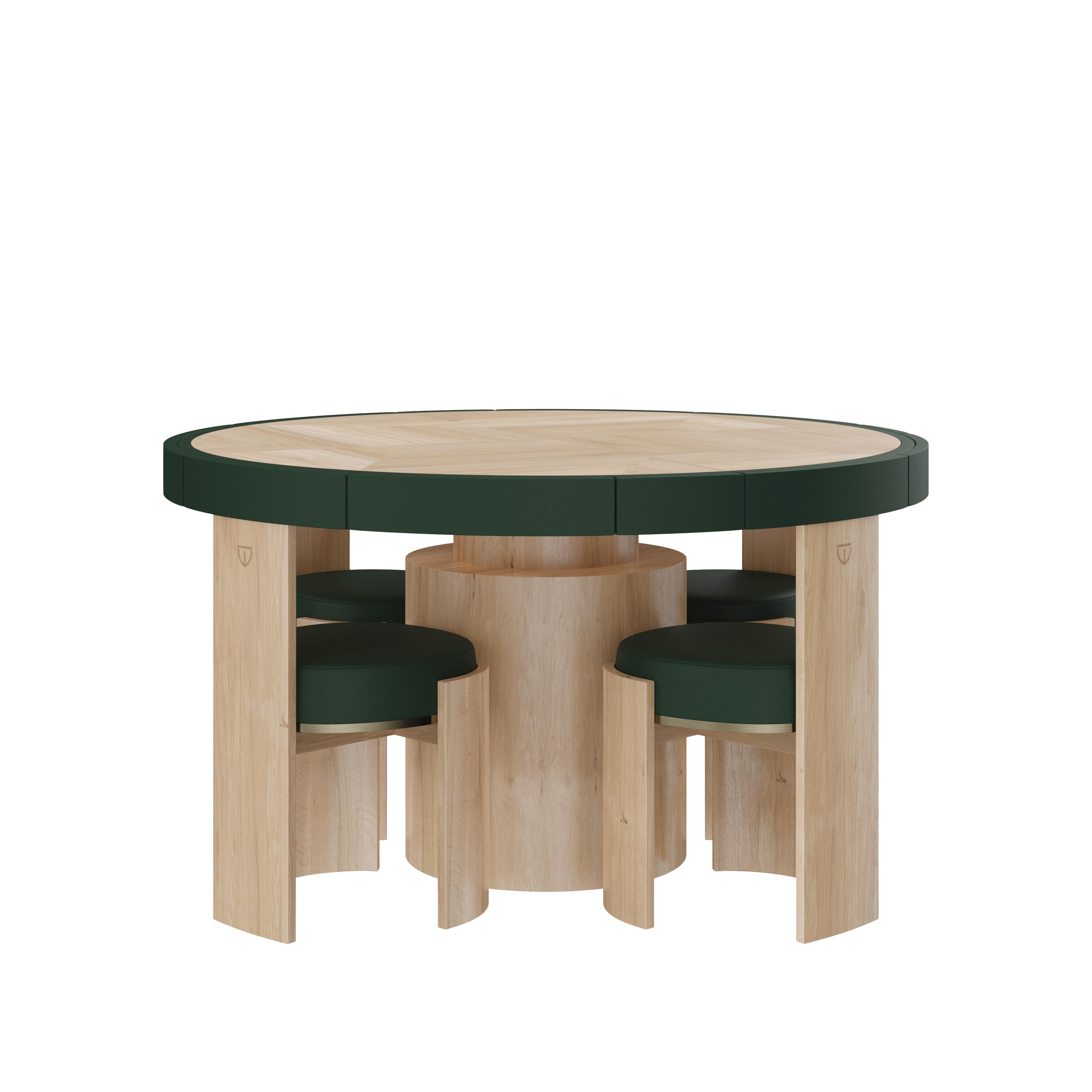 Portoghese Tavolo da gioco Wellesley del 21° secolo in pelle e legno, fatto a mano da Wood Tailors Club in vendita