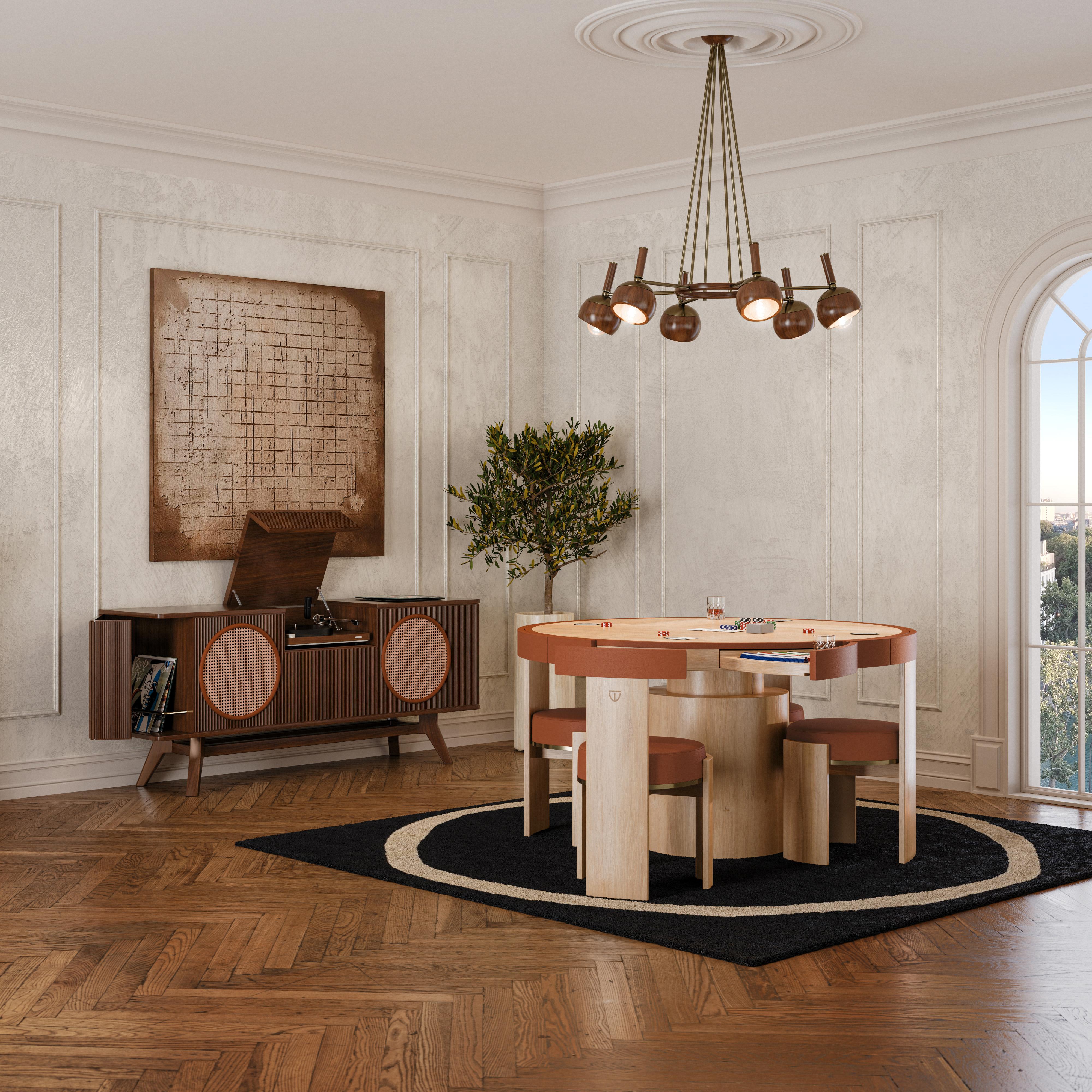 XXI secolo e contemporaneo Tavolo da gioco Wellesley del 21° secolo in pelle e legno, fatto a mano da Wood Tailors Club in vendita