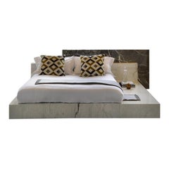 21st C White Grey Carrara Marble Modern King Size with Side Table Gallerystock
