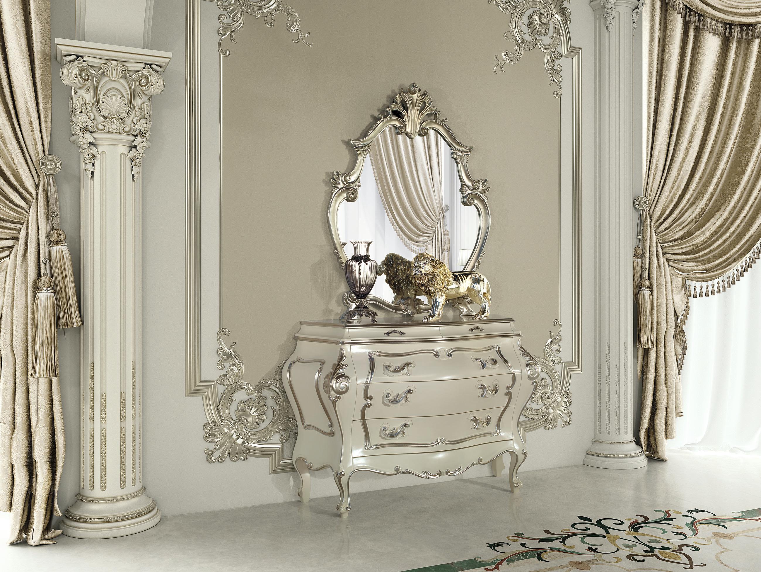 Italian 21st Century White Bombed Vanity Unity in Gold Leaf by Modenese Gastone For Sale