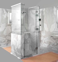 21St Century White Carrara and Calacatta Gold Marble Shower Cabin Caracalla