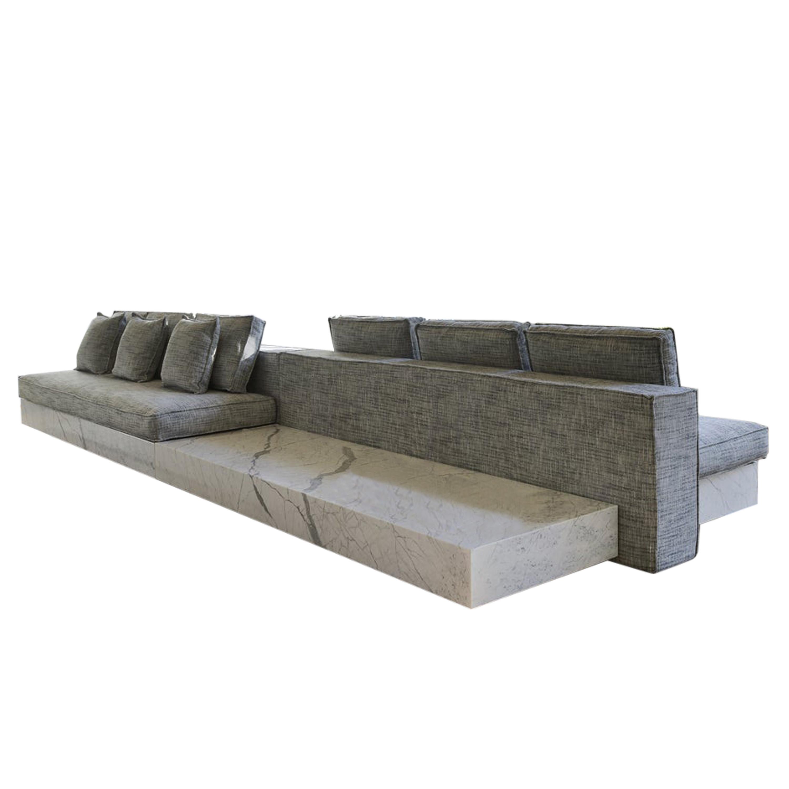 21st Century White Carrara Infinity Marble Modular Sofa System Custom Cushions For Sale