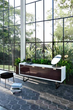 21st Century White Carrara Marble and Wood Outdoor/Indoor Cabinet Gallery stock