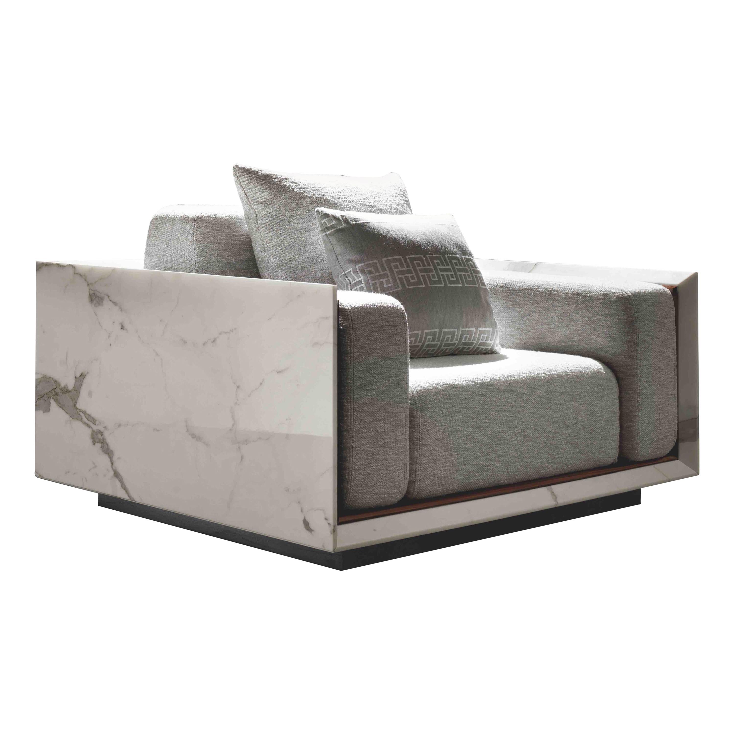 21st Century White Carrara Marble CUBIC-A Outdoor Armchair, Gallery stock For Sale
