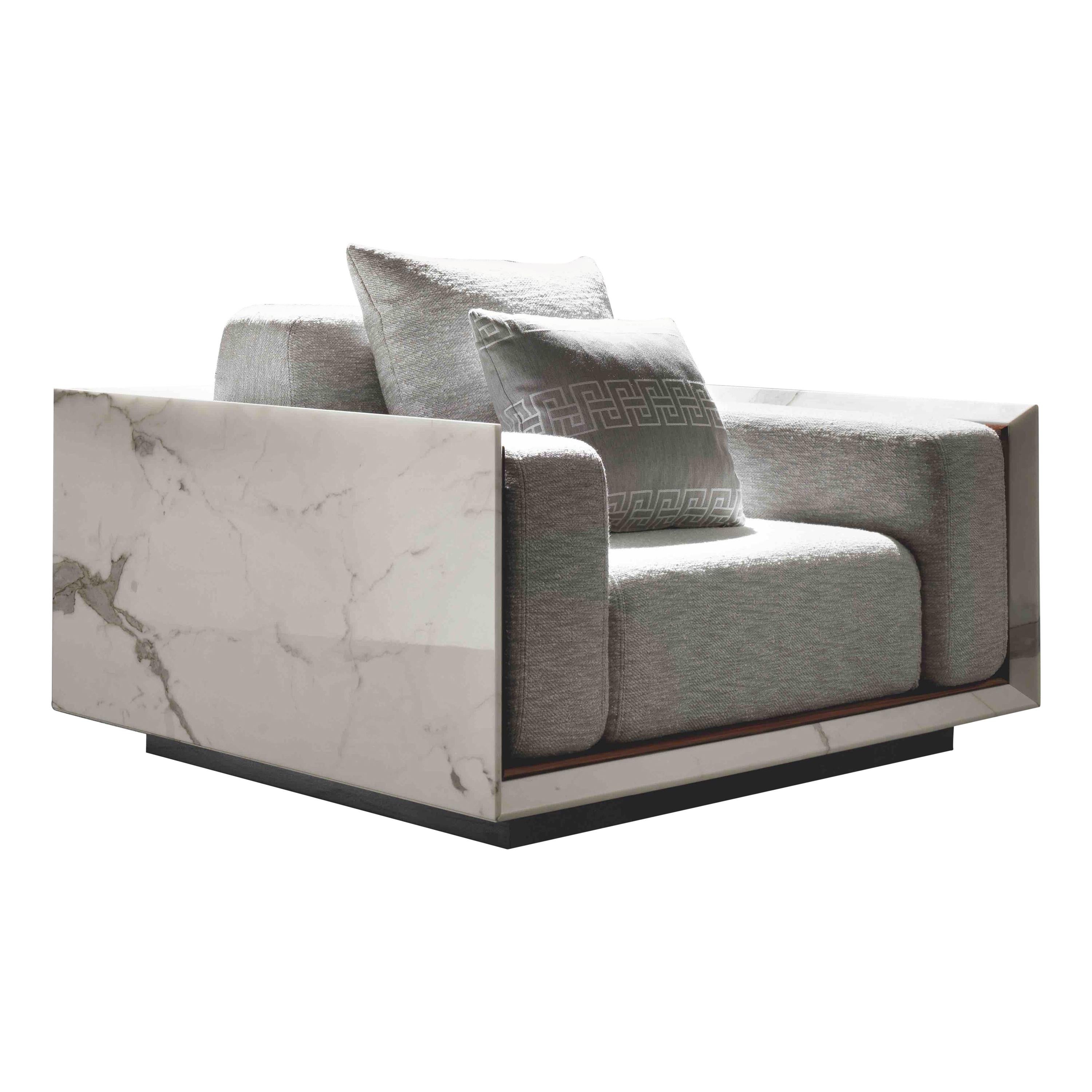 21st Century White Carrara Marble CUBIC-A Outdoor Armchair, Yacht Collection For Sale