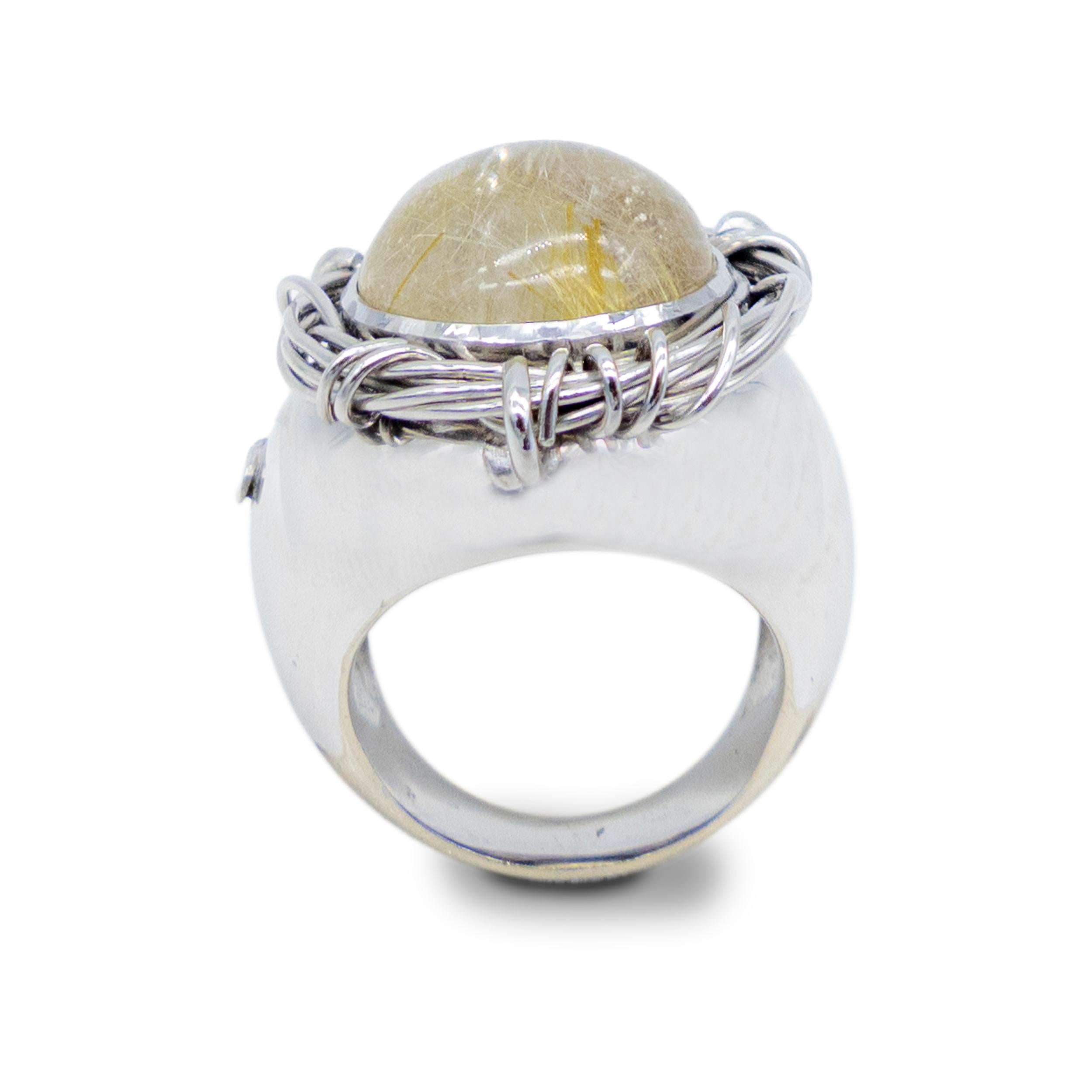21st Century White Gold Cocktail Ring Nest Rutilated Quartz

White gold ring with nest shape and rutilated quartz.

This stunning 21st Century White Gold Cocktail Ring Nest Rutilated Quartz is the perfect piece to add a touch of luxury and