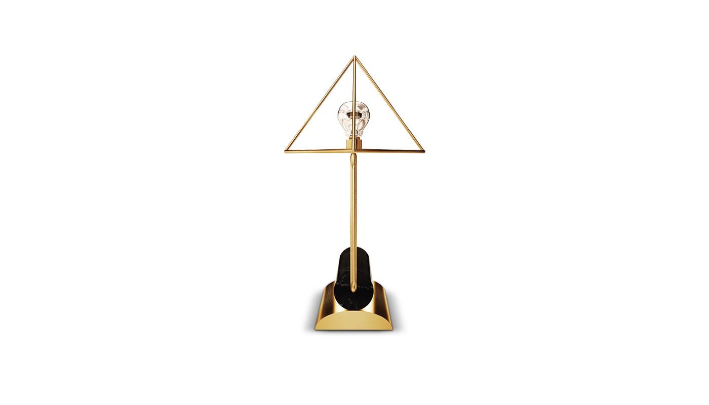 21st Century White House Table Lamp Negro Marquina and Brushed Brass In New Condition For Sale In RIO TINTO, PT