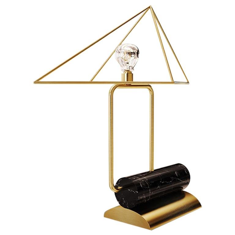 21st Century White House Table Lamp Negro Marquina and Brushed Brass For Sale