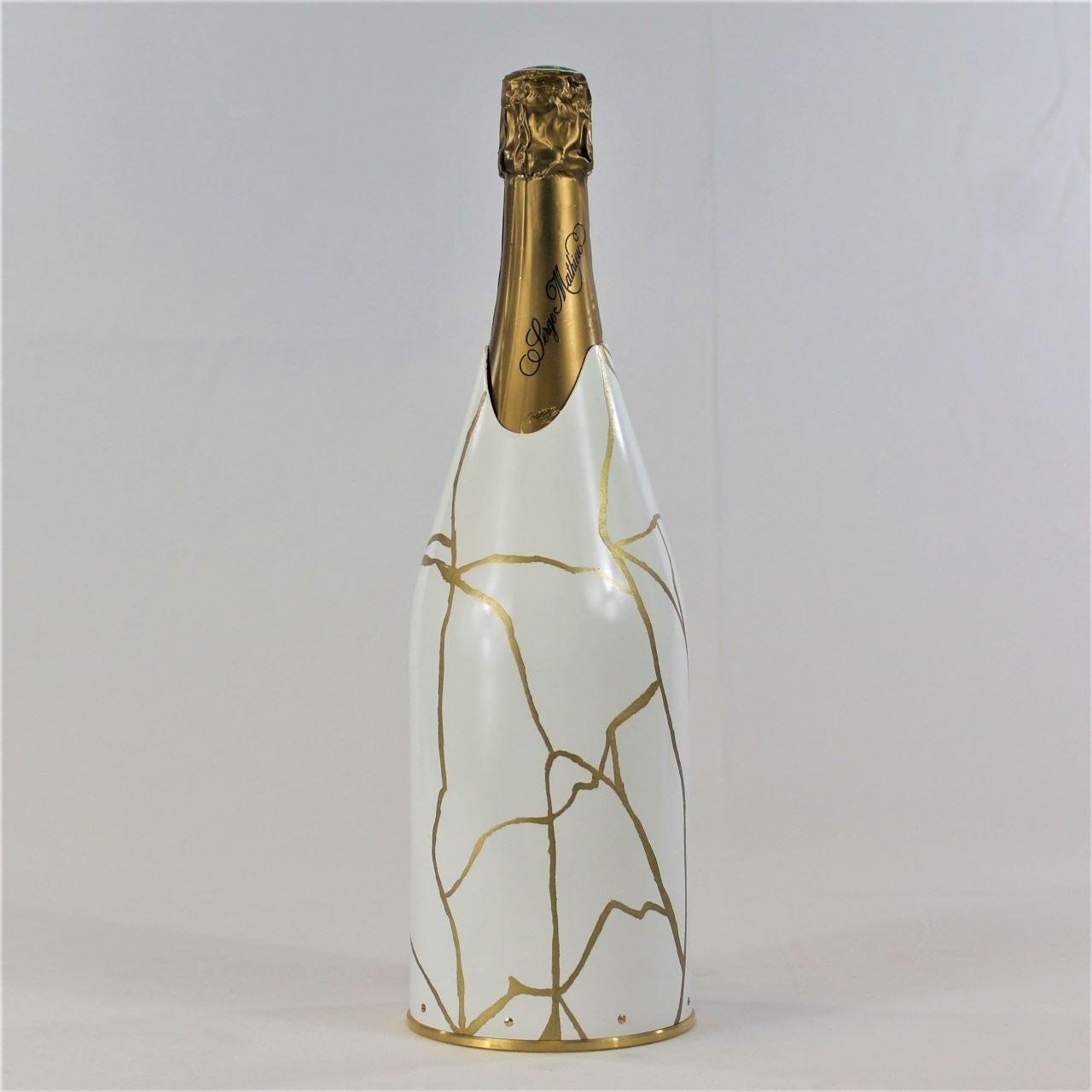 smashed champagne bottle art