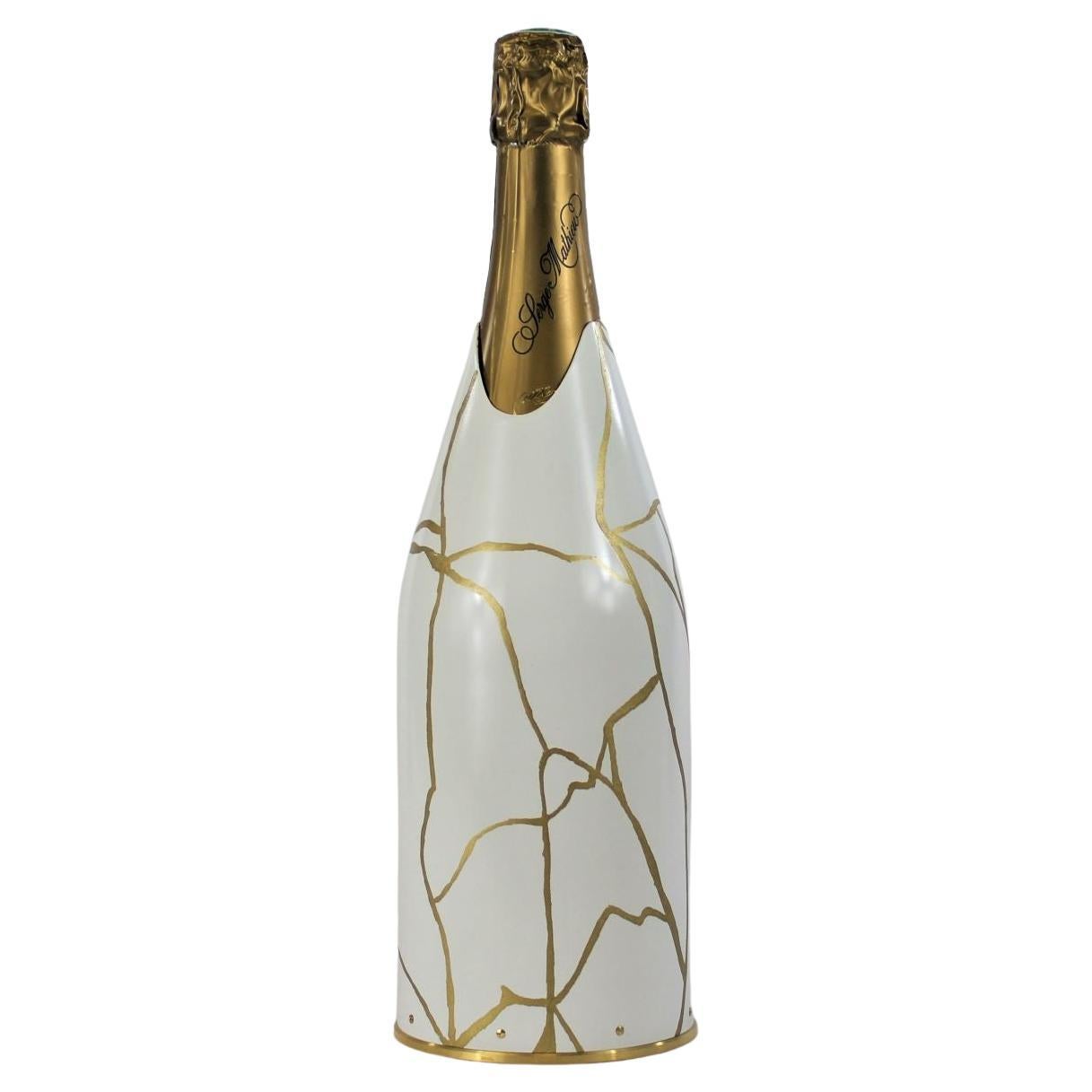 K-Over Champagner, weißer Kintsugi aus massivem reinem italienischem Silber des 21. Jahrhunderts