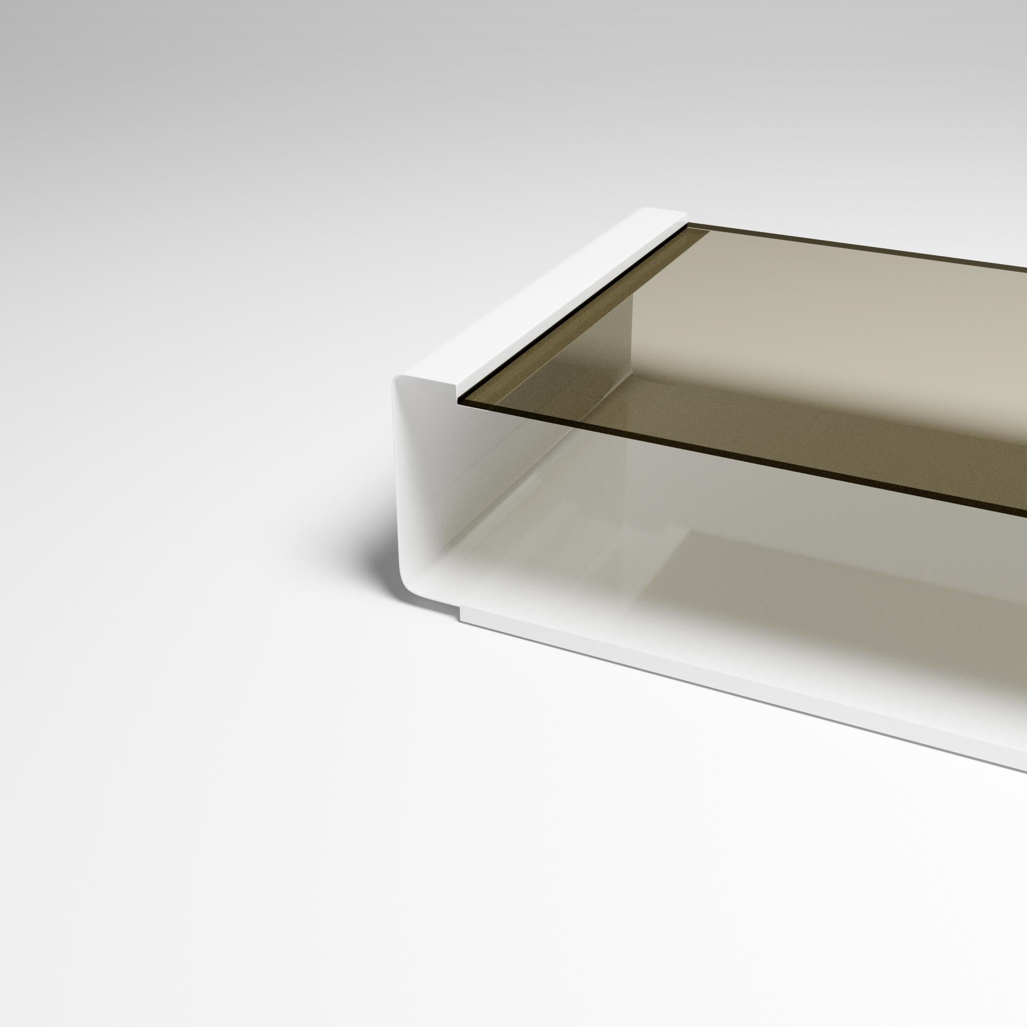 21st Century White Lacquered Curved Metal and Bronze Smoked Glass Low Table 2