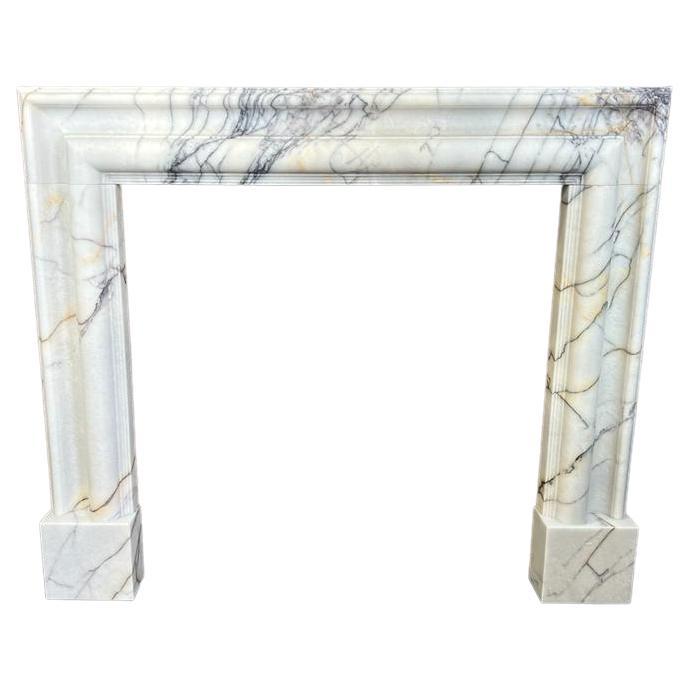 21st Century White Marble Breche Bolection Fireplace